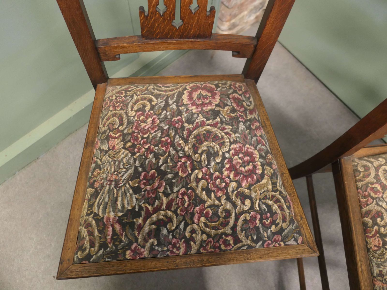Set Of 6 Arts And Crafts Golden Oak Dining Chairs photo for sale