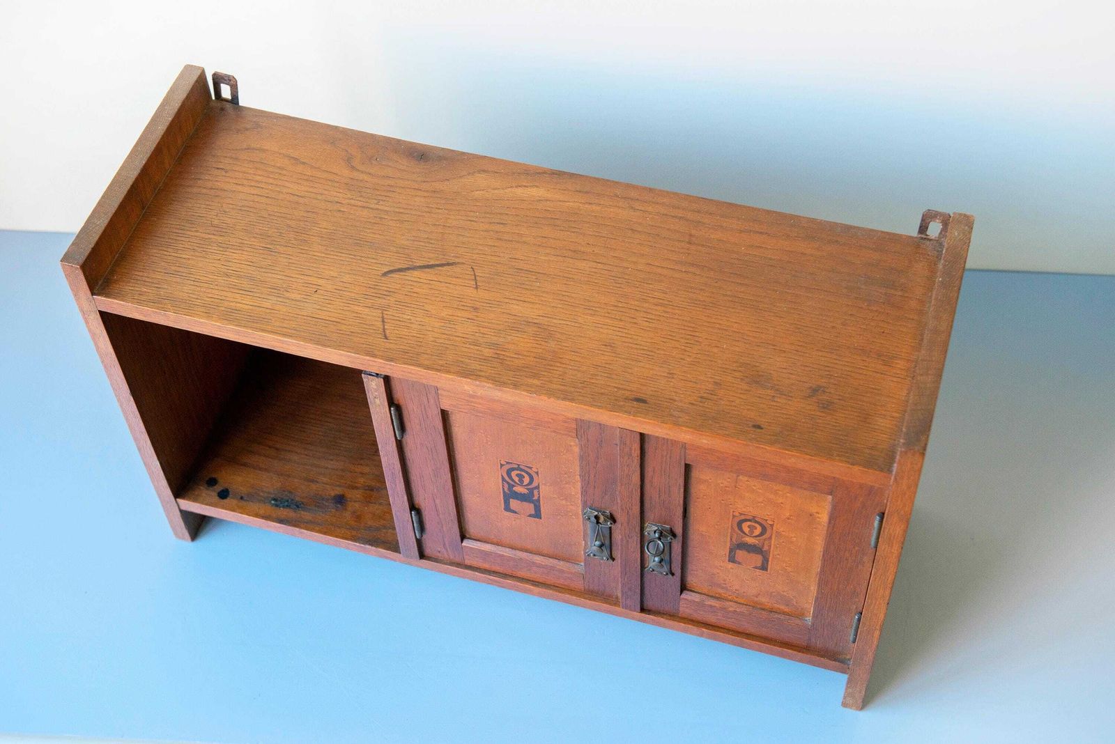 Furniture Antique Art Nouveau Wall Cabinet   Oak Hanging Cupboard   Jugendstil Cabinet, 1900s photo