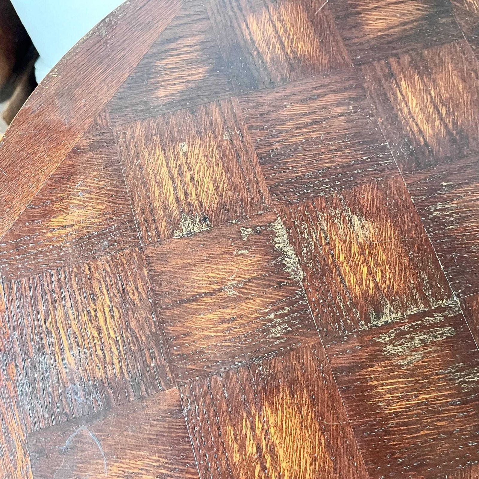 Antique Round French Bobbin Side Table With Parquetry Top photo Furniture