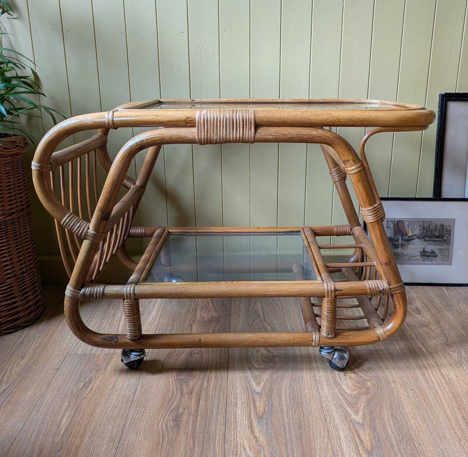 photo for sale 1950s Italian Bamboo Bar Cart, 1960s