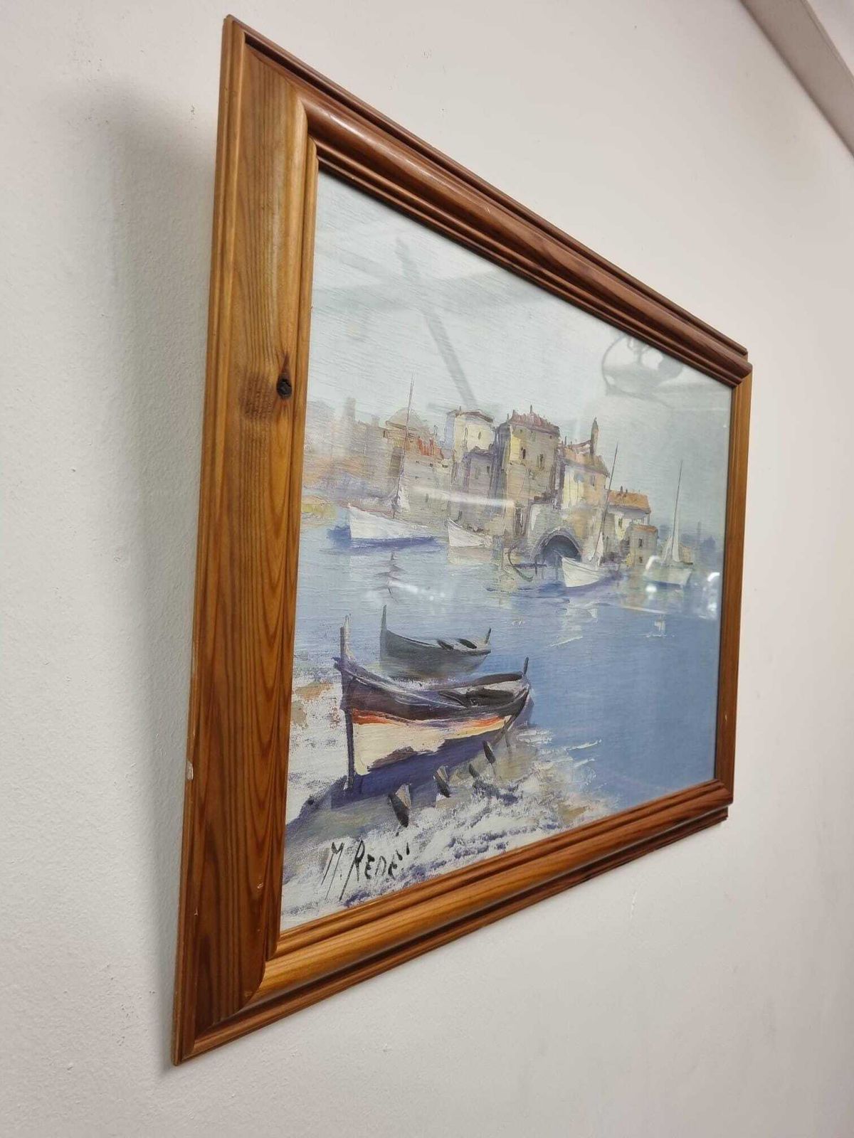Original Signed Oil Painting On Canvas / Coastal Harbour Scene / C1960