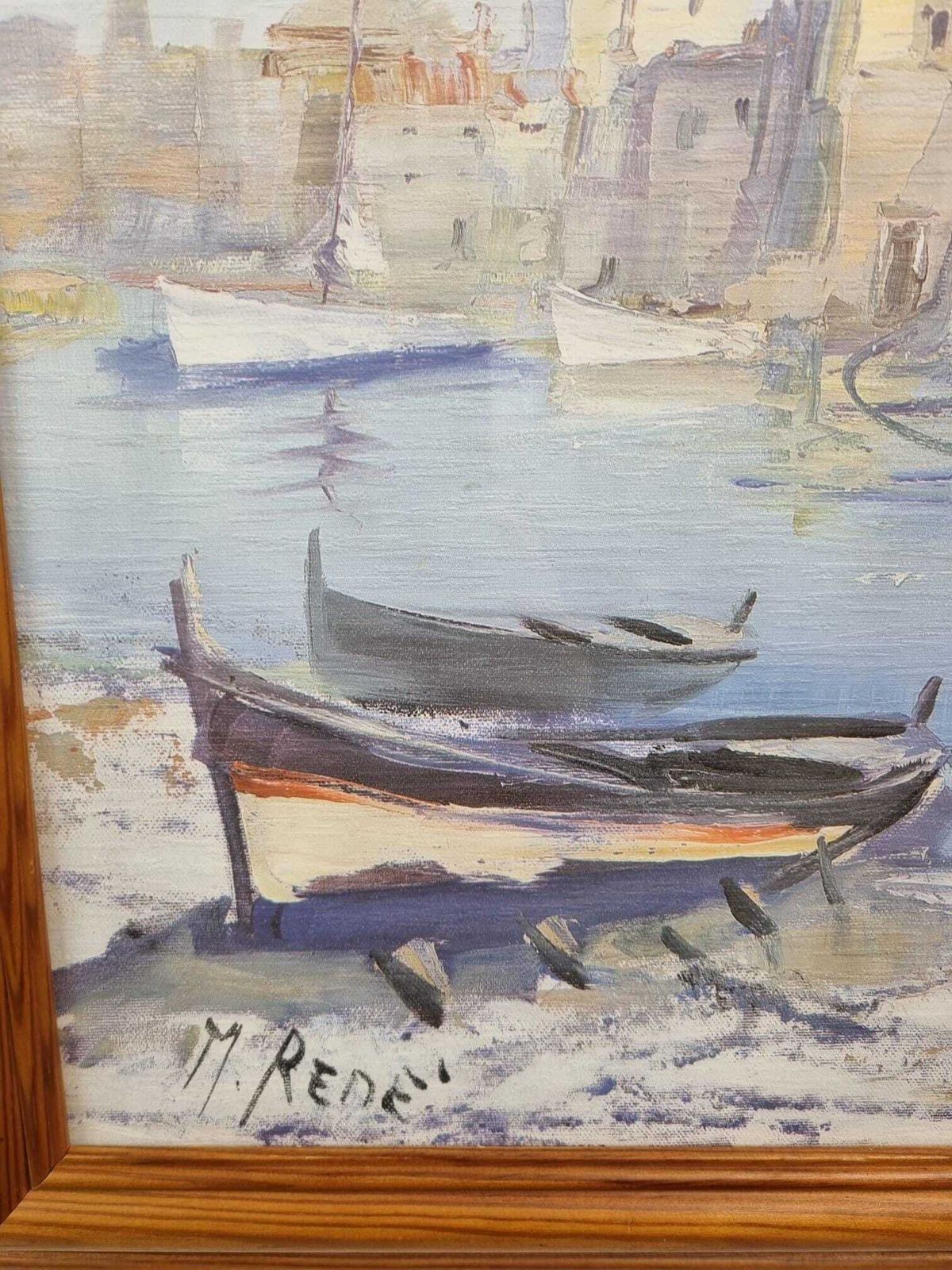 Original Signed Oil Painting On Canvas / Coastal Harbour Scene / C1960 photo Art