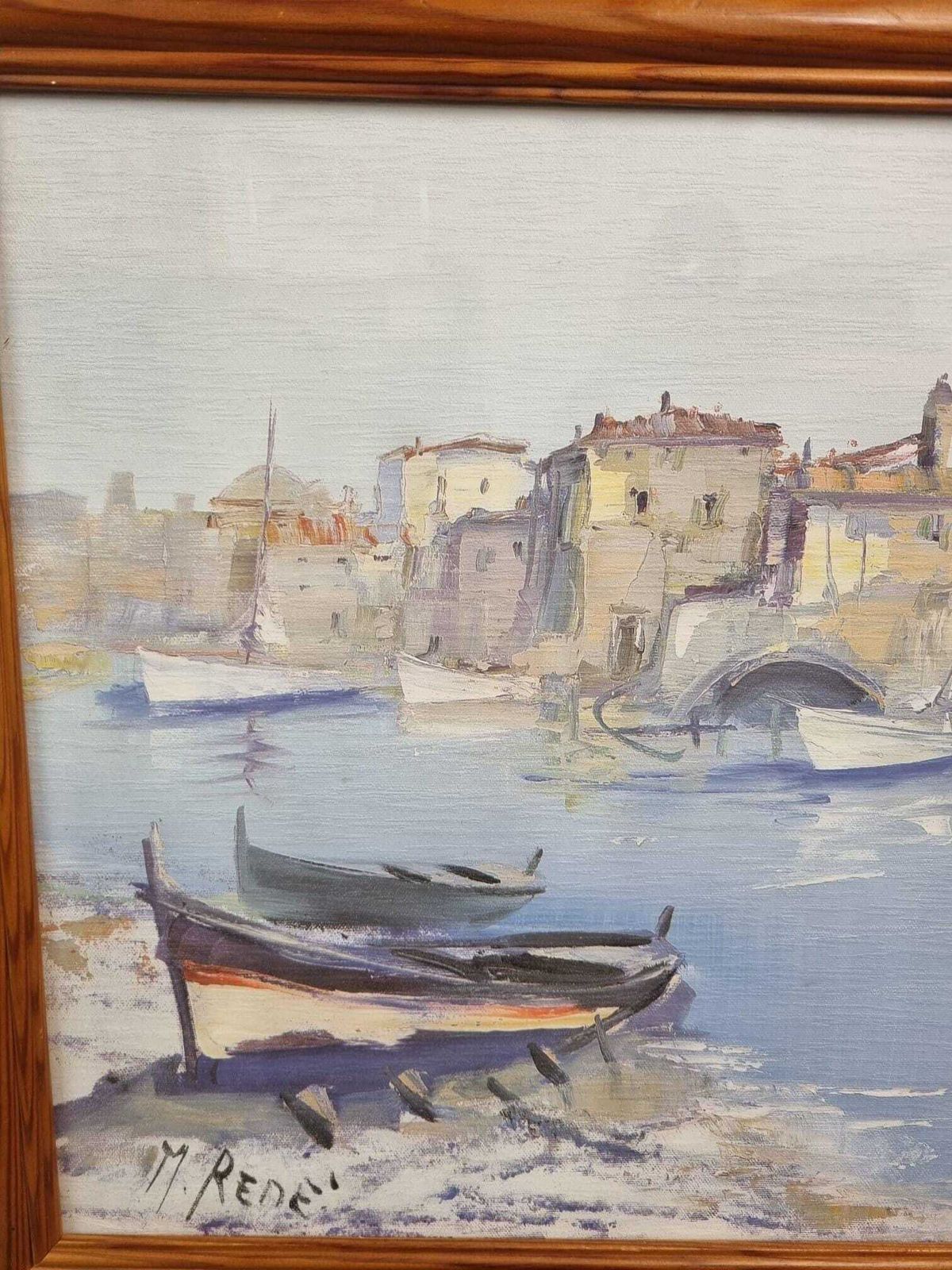 Original Signed Oil Painting On Canvas / Coastal Harbour Scene / C1960 photo vinterior