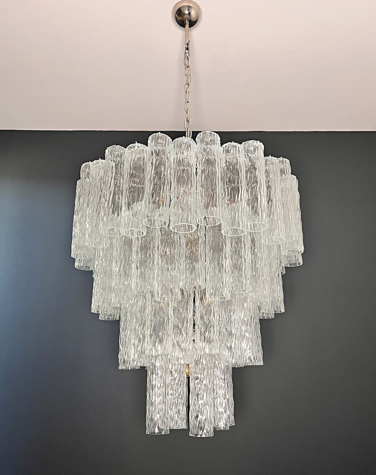 Huge Murano Glass Tiered Chandelier   80 Glasses   Transparent Corteccia Glass Tube photo Lighting
