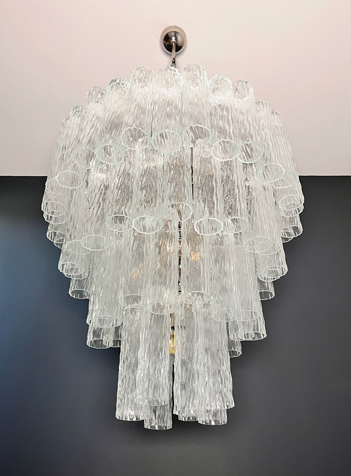 Huge Murano Glass Tiered Chandelier   80 Glasses   Transparent Corteccia Glass Tube photo vinterior