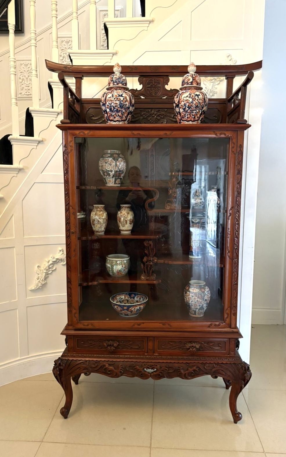 Fabulous Antique Japanese Red Lacquer Hardwood Display Cabinet photo furniture
