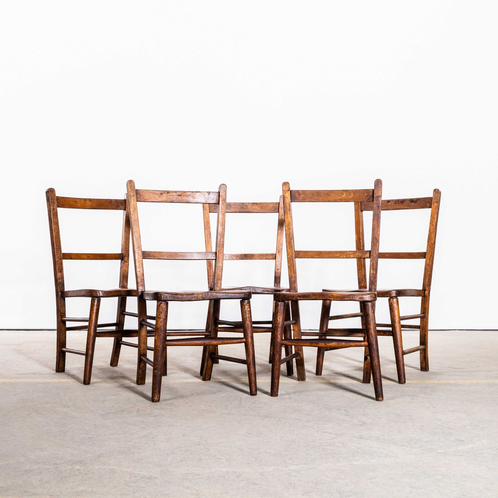 1940’s English Solid Ash And Elm Children’s Chapel Chairs – Set Of Five