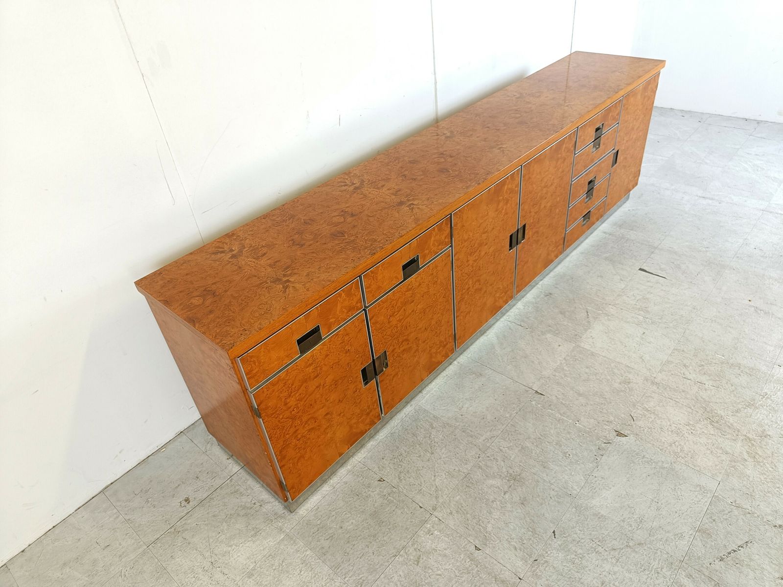 Vintage Italian Burl Wood Credenza, 1970s photo vintage
