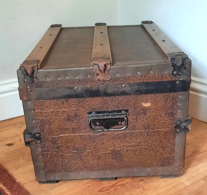 Vintage Wooden Chest Trunk Box Metal Pine Rectangle Coffee Table Wood photo vintage