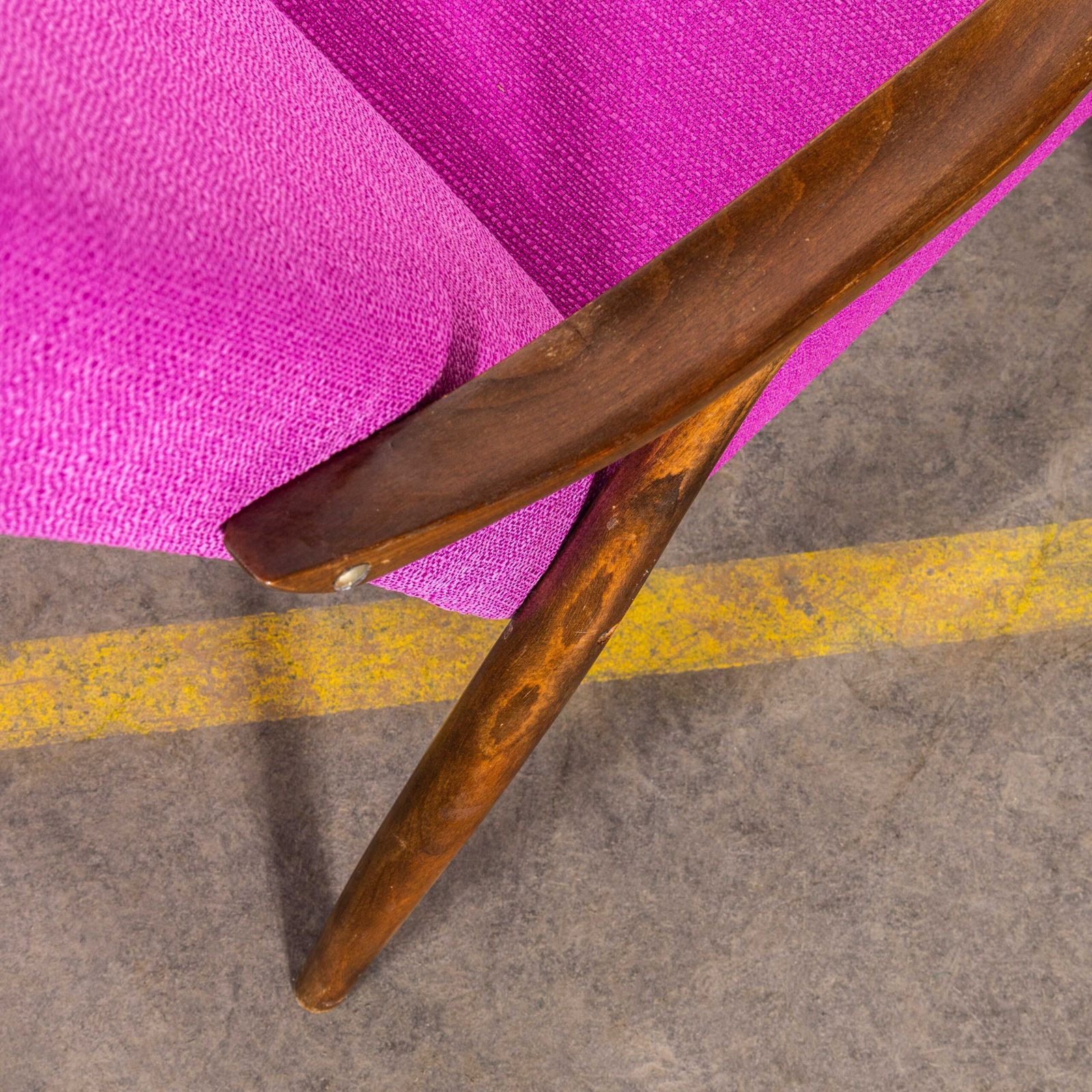1950’s Mid Century Pink Upholstered Armchairs With Straight Arms And Top Caps photo vinterior