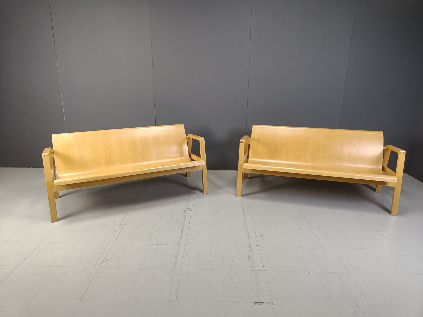 Mid Century Plywood Benches In The Manner Of Alvar Aalto, 1960   Set Of 2 photo furniture