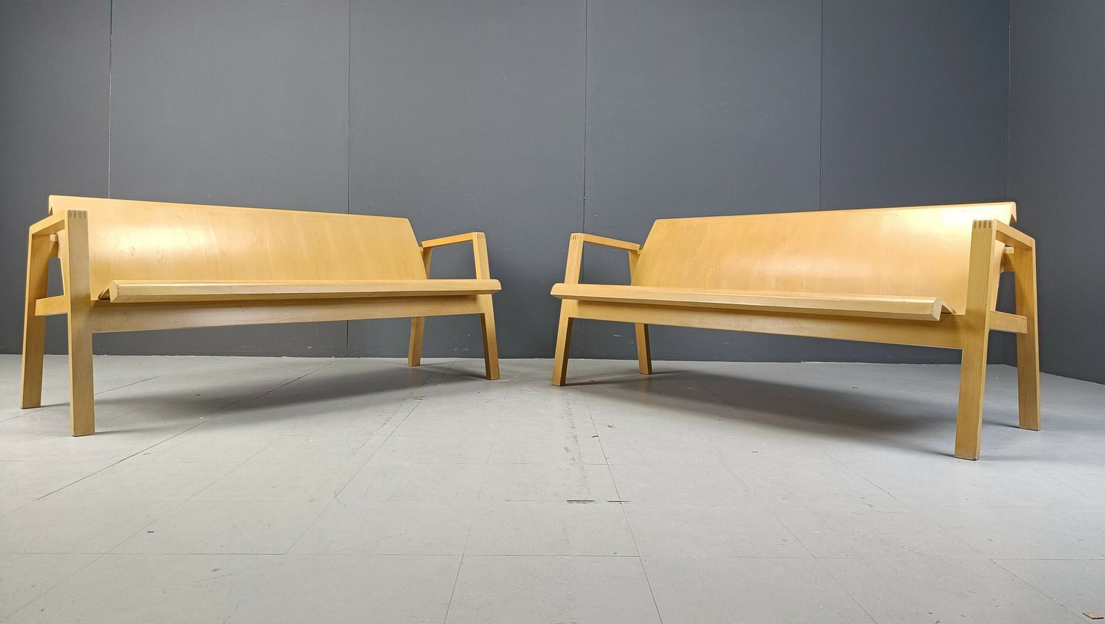 Mid Century Plywood Benches In The Manner Of Alvar Aalto, 1960   Set Of 2