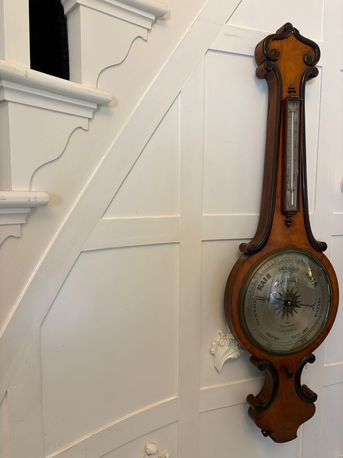 Antique 19th Century English Walnut Wheel Barometer By G & L Guanziroli London photo furniture