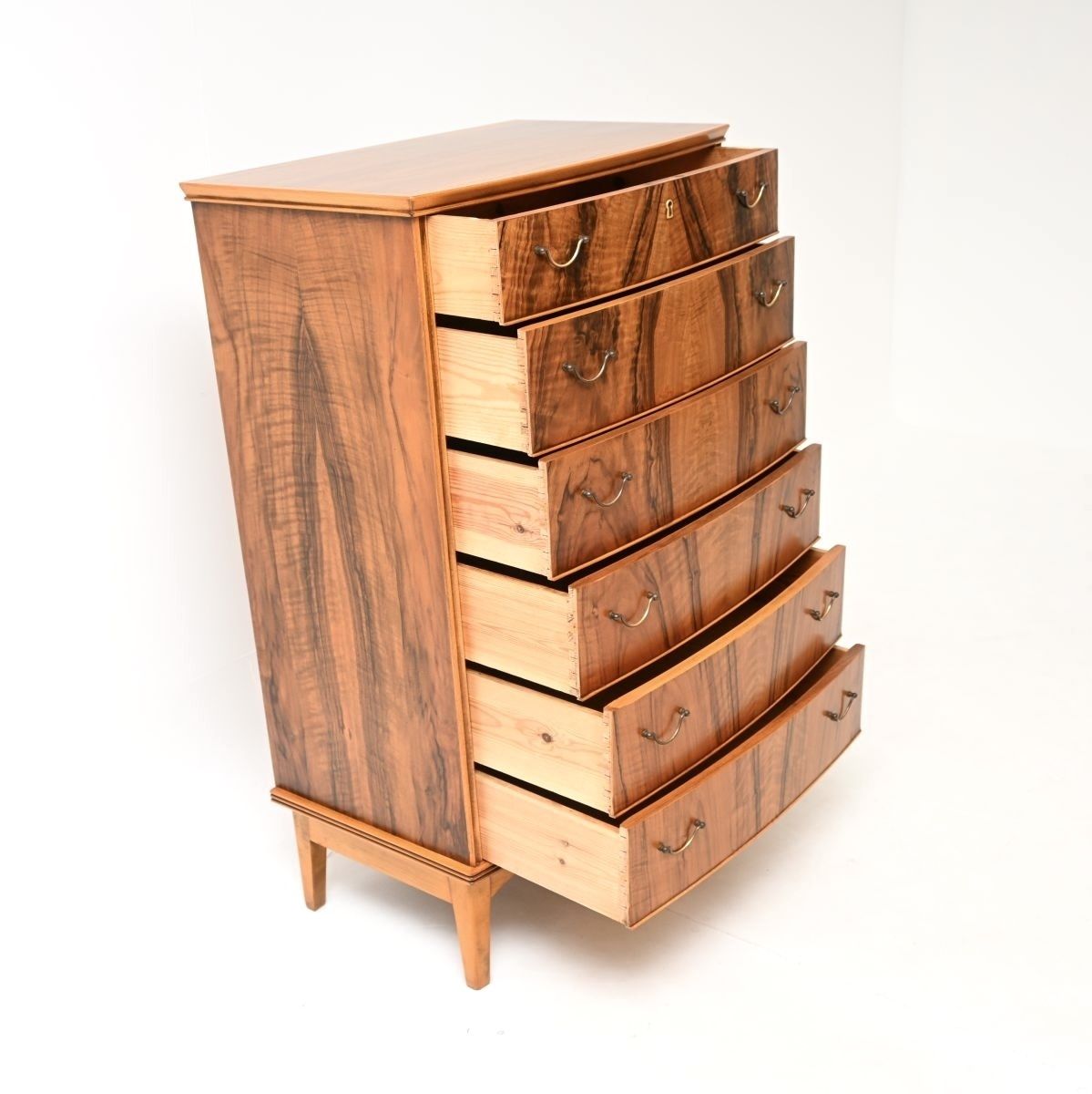 photo for sale Danish Vintage Walnut And Brass Chest Of Drawers
