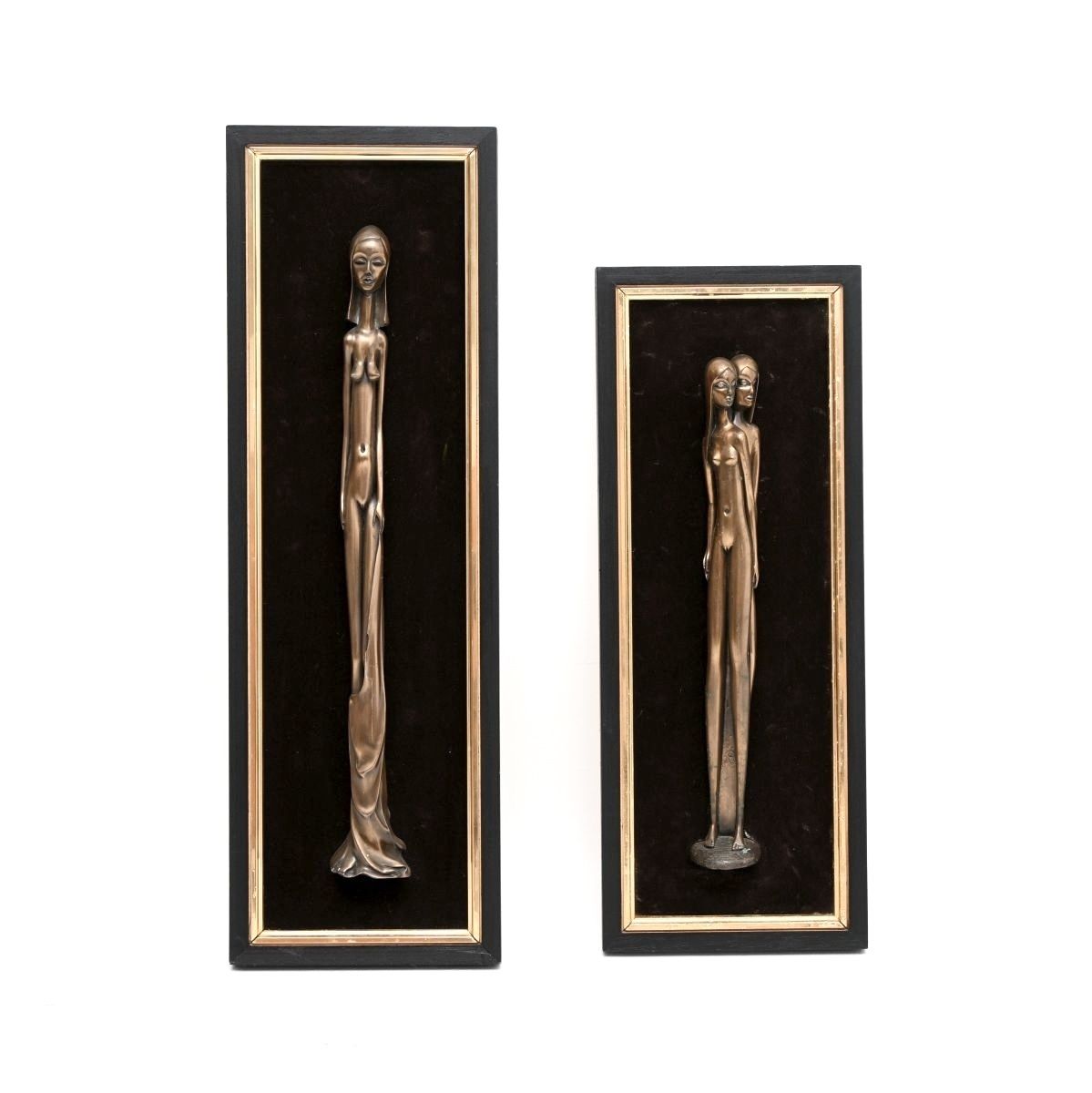 Pair Of Vintage Framed Bronze Sculptures By Giovanni Schoeman