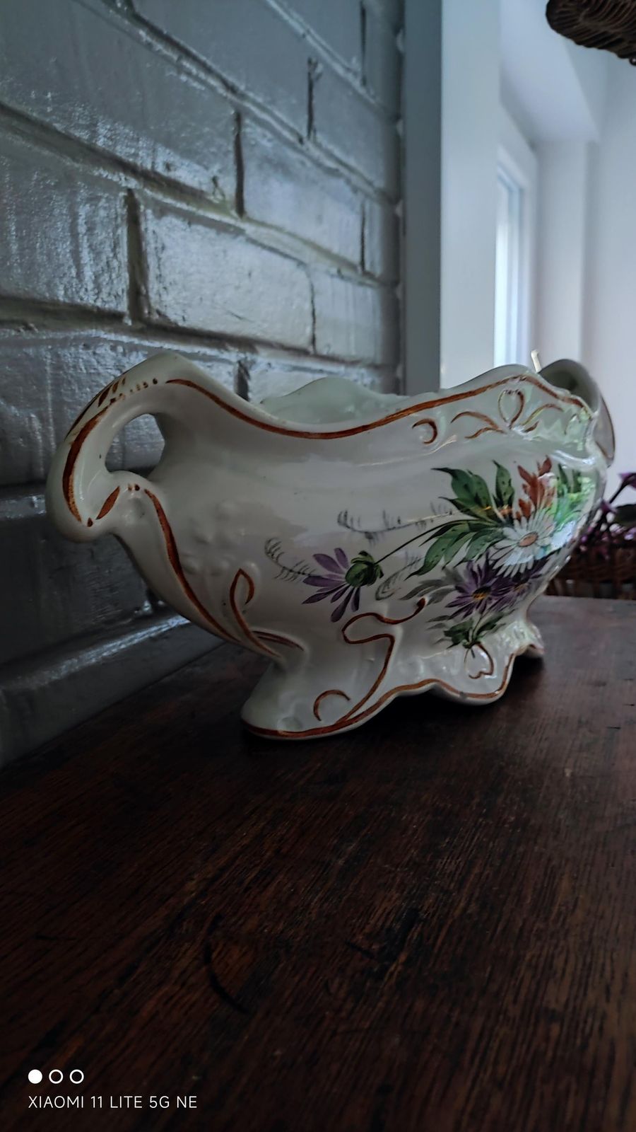 Large Art Nouveau Planter, Floral Earthenware Planter St Amand photo vintage