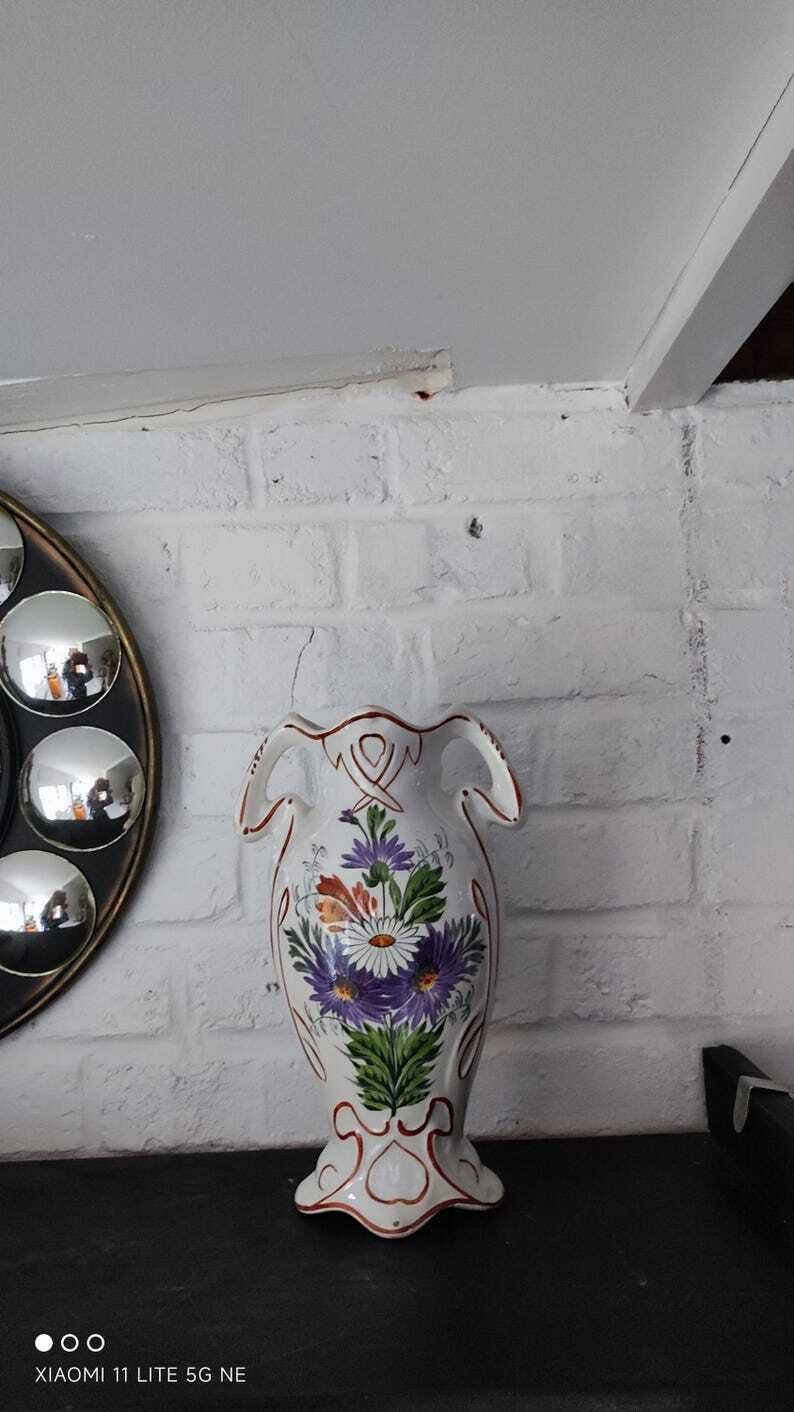 French Art Nouveau Floral Vase In White Earthenware, Saint Amand photo for sale
