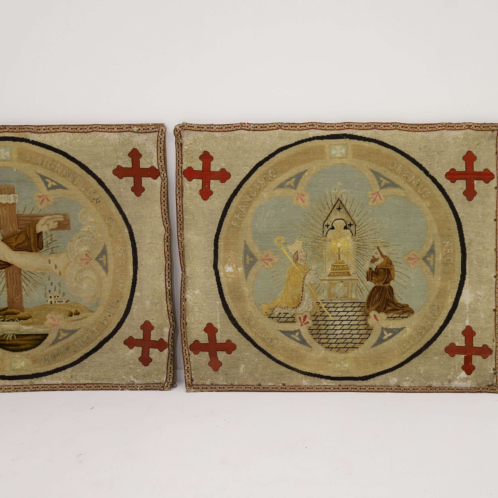 Pair Of Religious Needlepoint Tapestries   Dedicated To St France & The Poor Clares Orders photo for sale
