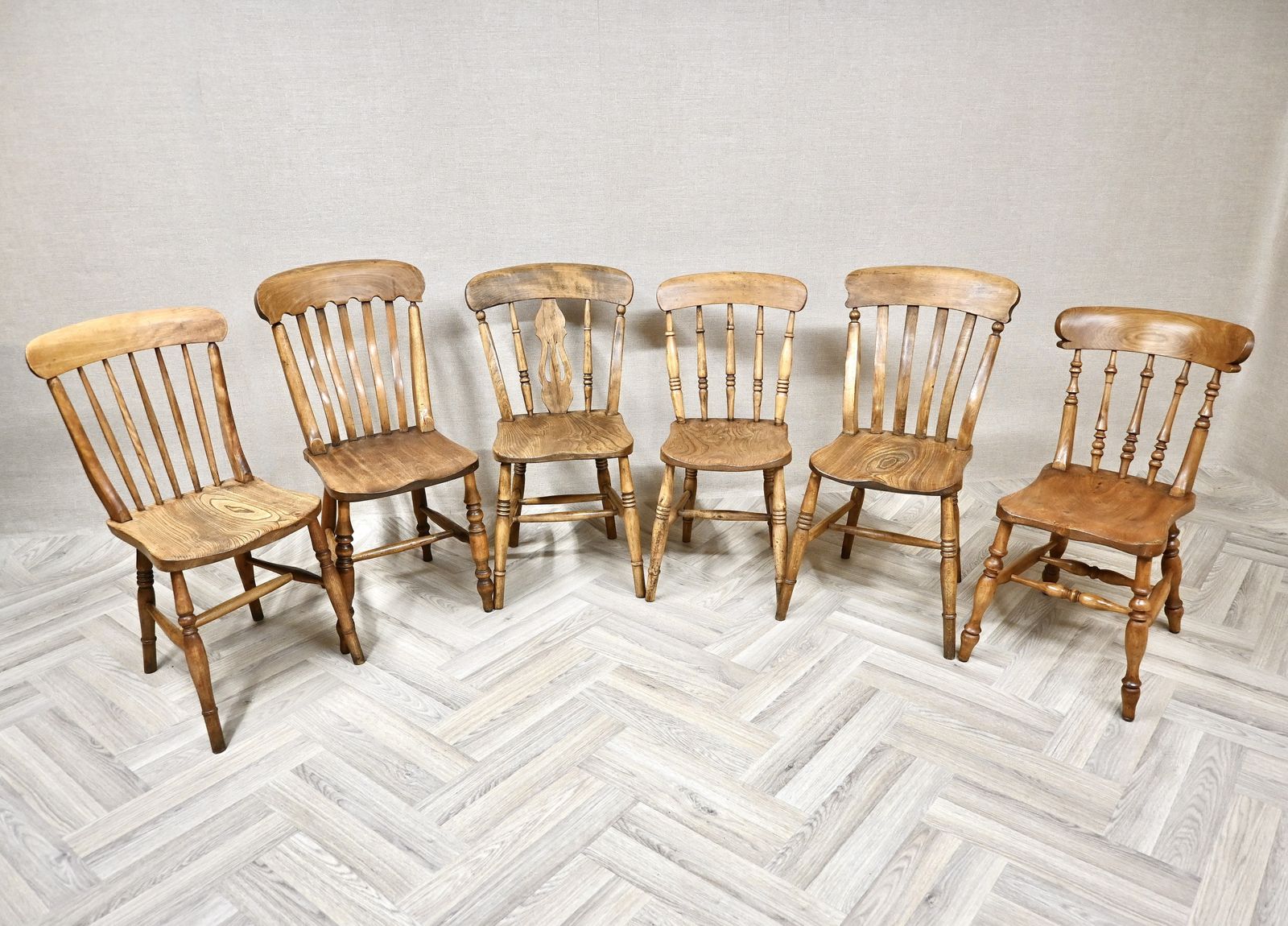 Harlequin Set Of 6 Antique Windsor Kitchen Dining Chairs