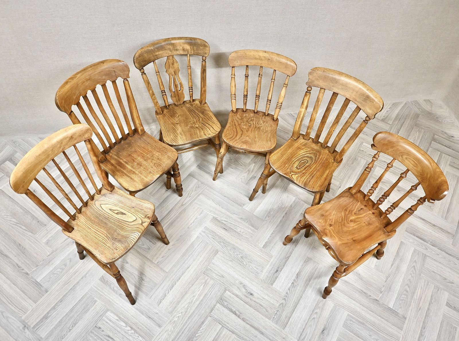 Harlequin Set Of 6 Antique Windsor Kitchen Dining Chairs photo for sale