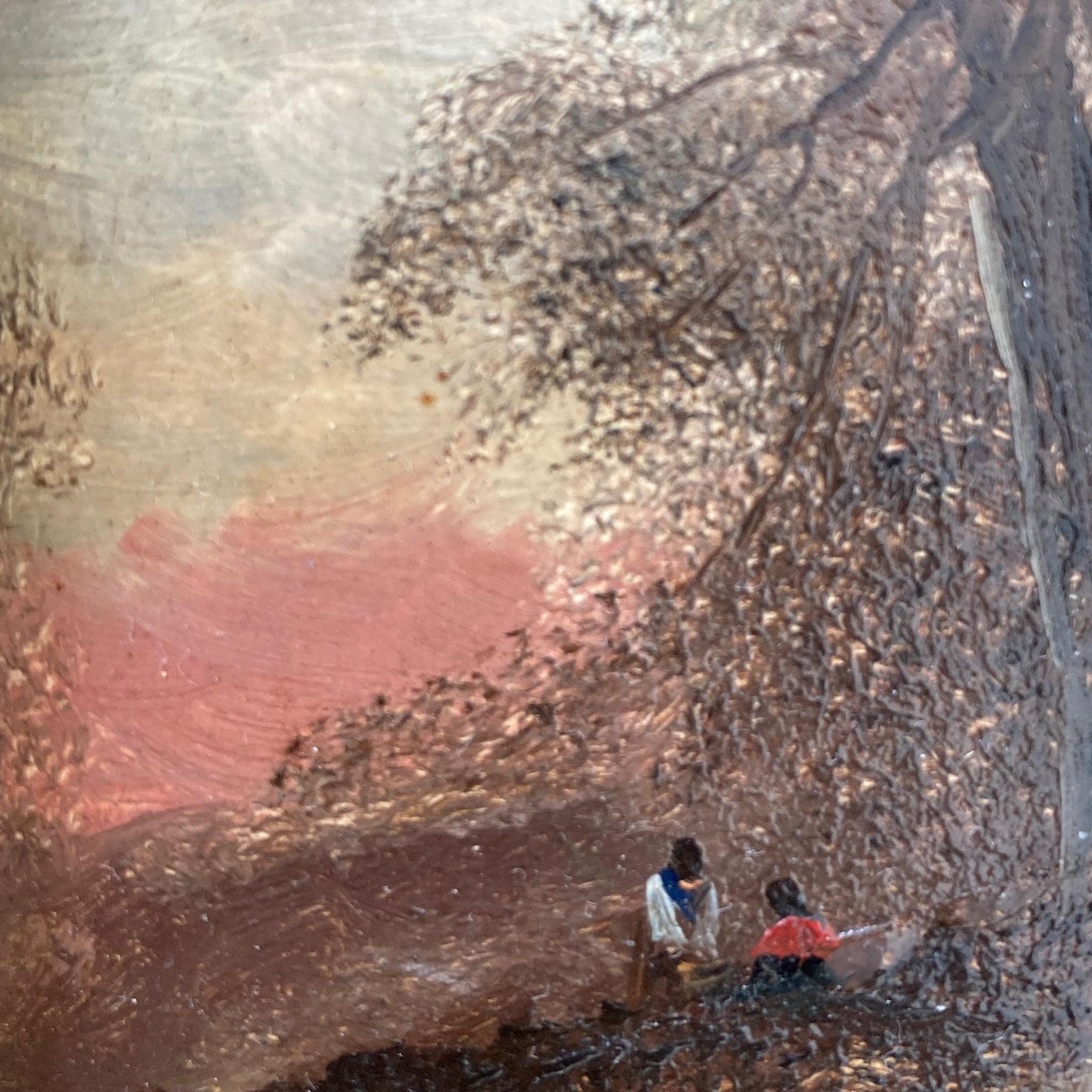 Gathering Wood   Antique Miniature Original Oil Painting   British Artist photo vintage