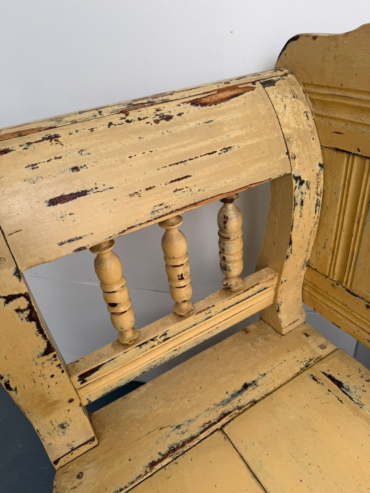 An Original Painted Cream Victorian Pine Hungarian 3 Seater Bench photo Furniture