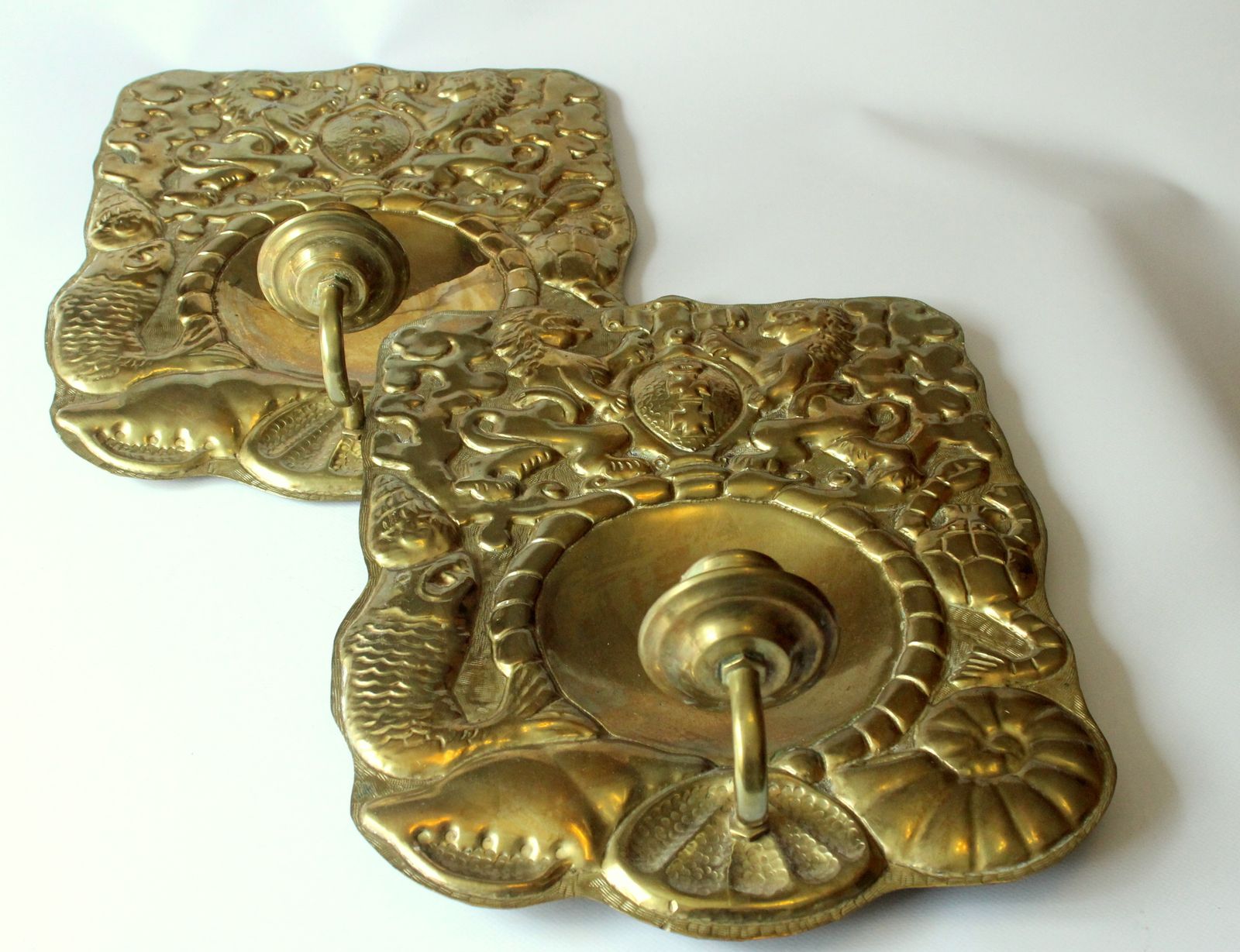 Large Brass Wall Plates With Candle Stick   Set Of 2   Vintage From The 60s photo buy