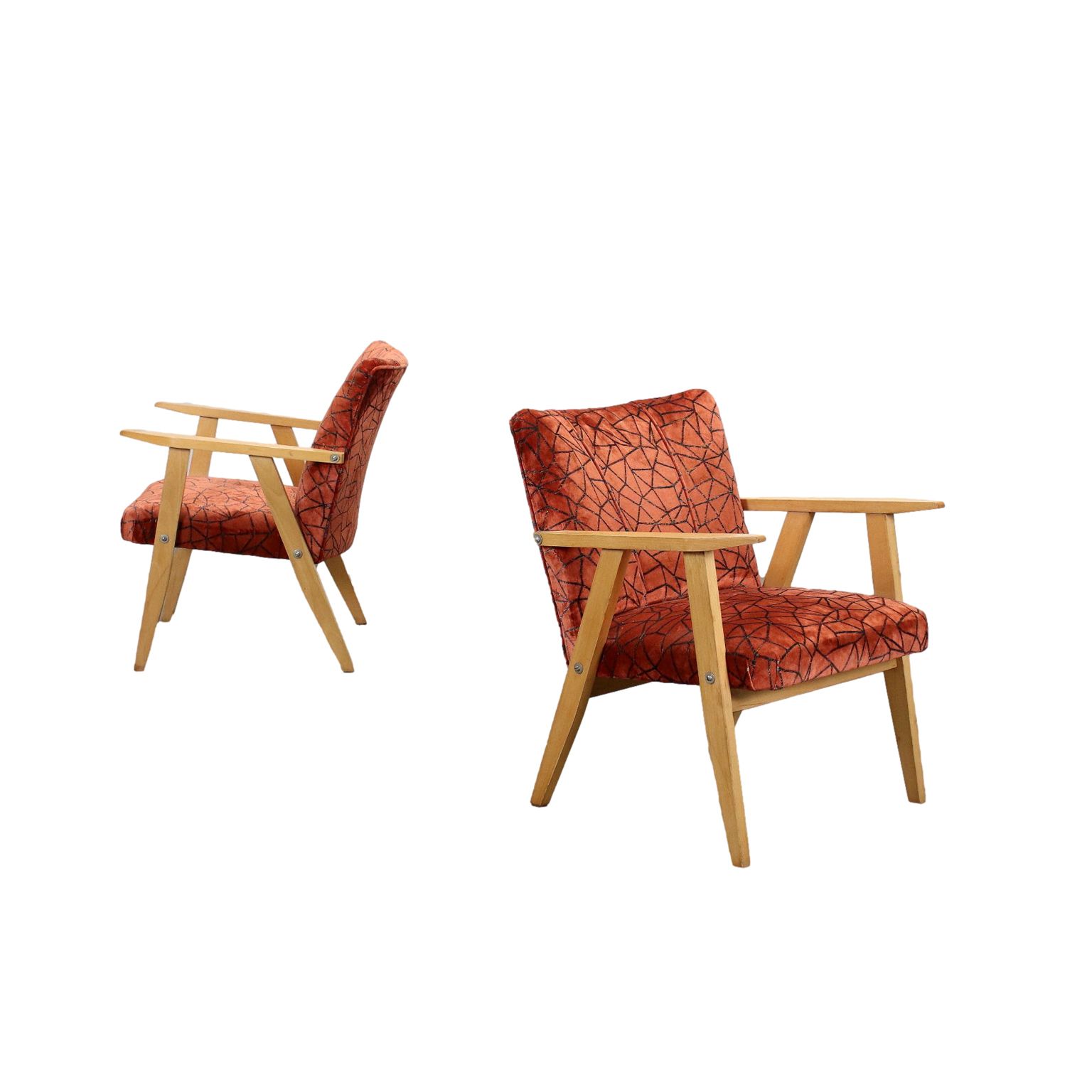 Pair Of Vintage Armchairs Beech Foam Upholstery Velvet Italy 1960s