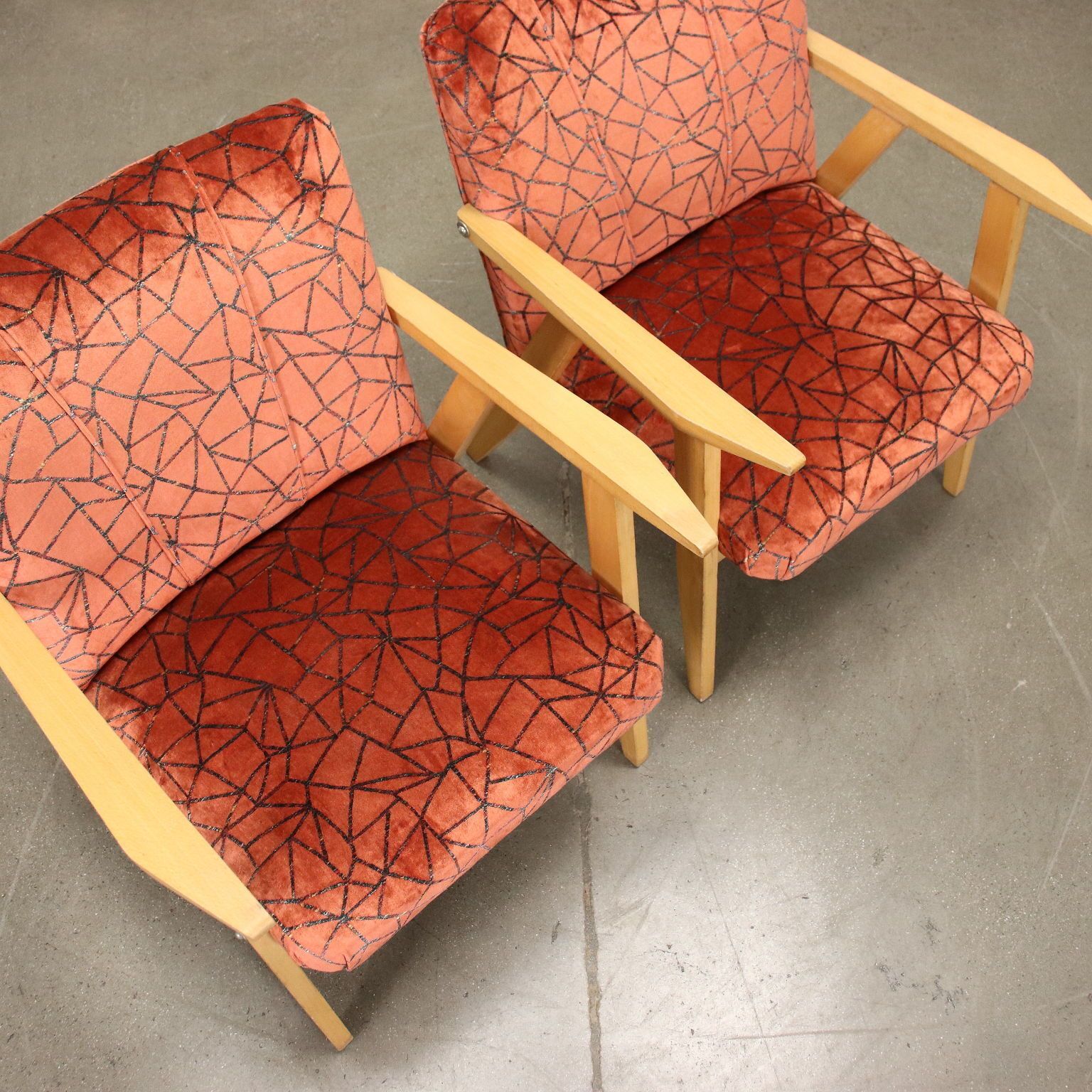 Pair Of Vintage Armchairs Beech Foam Upholstery Velvet Italy 1960s photo 510.0