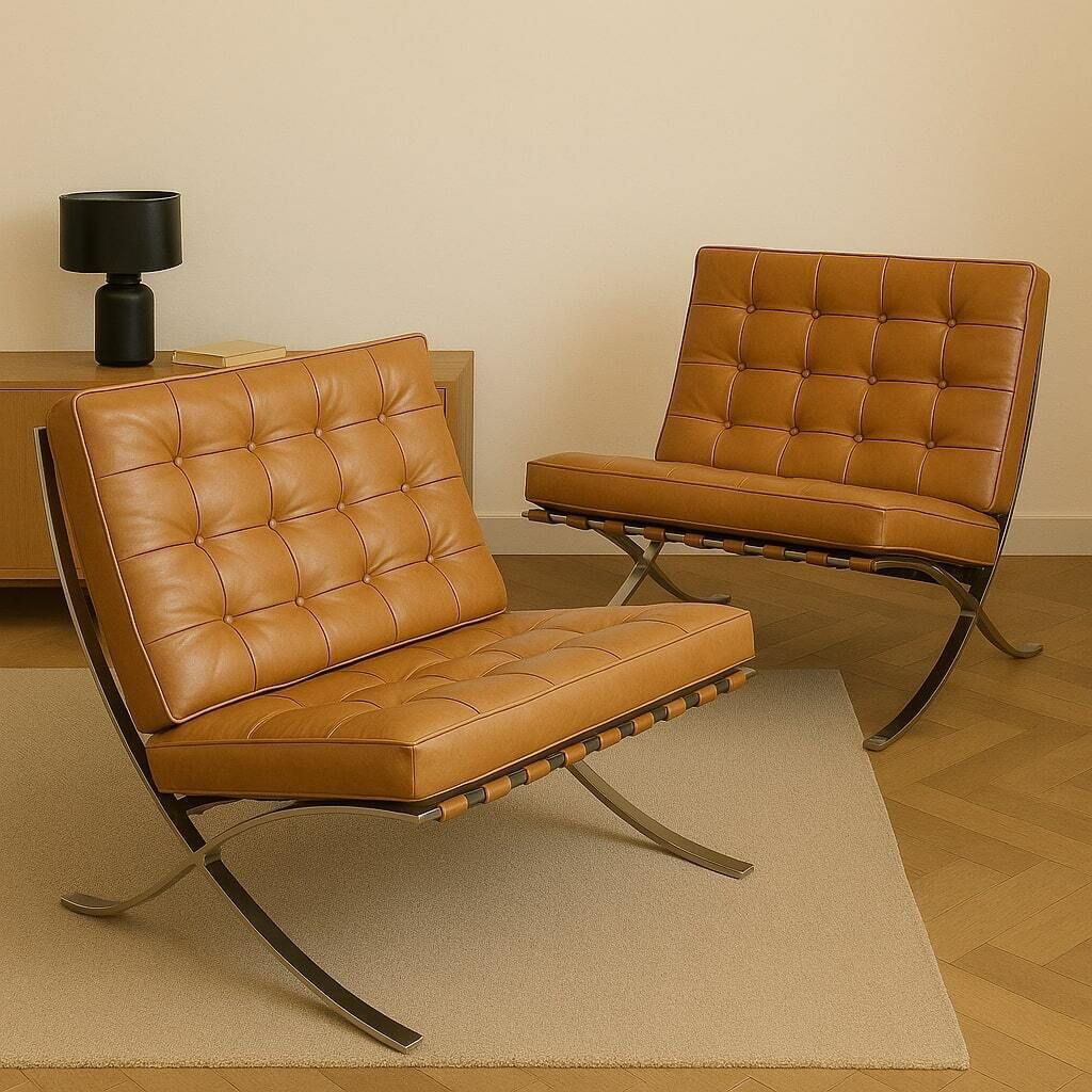 Vintage Armchairs Barcelona Style Leather Design Italy 1970s photo furniture