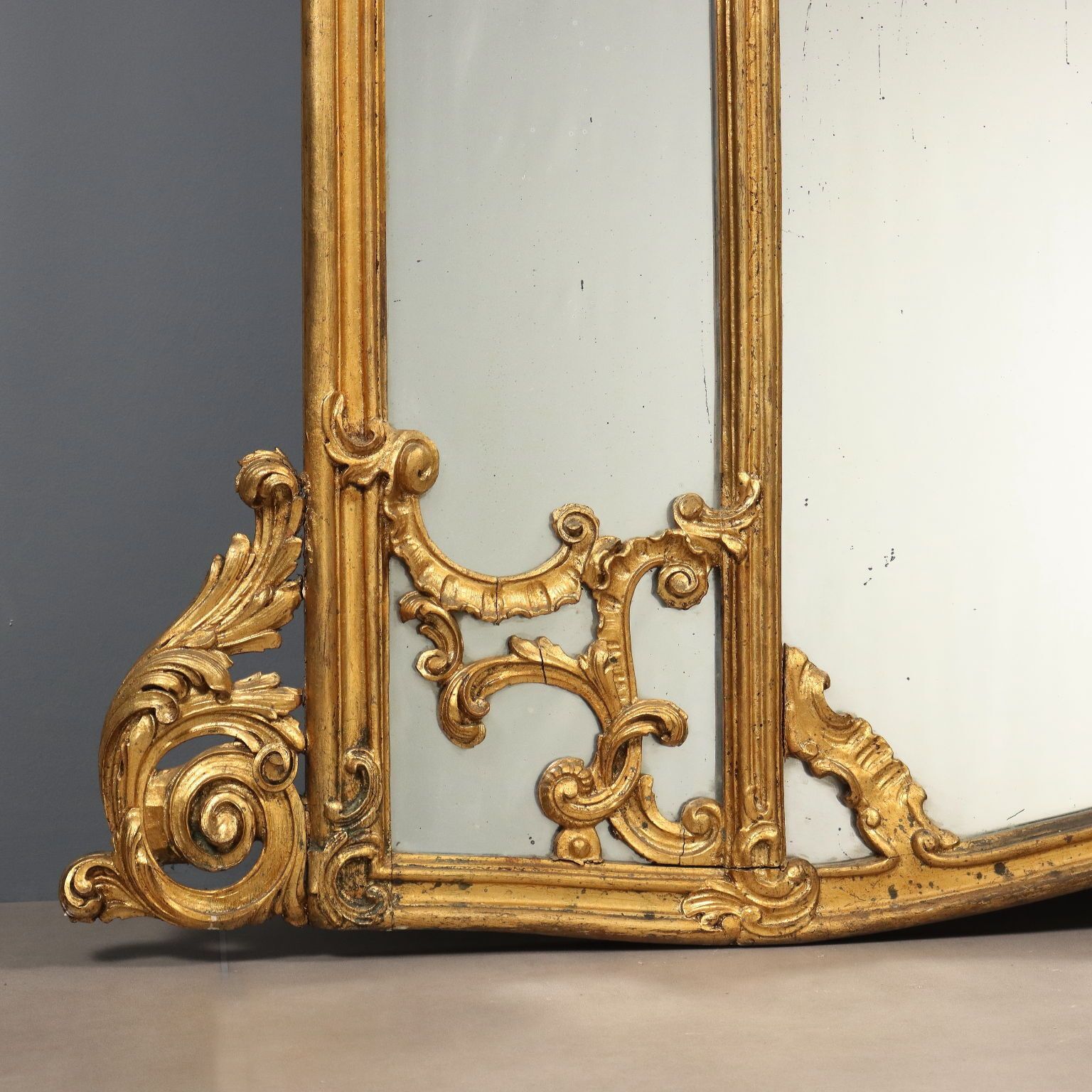 Antique Mirror Gilded Carved Wood Italy XIX Century photo vintage