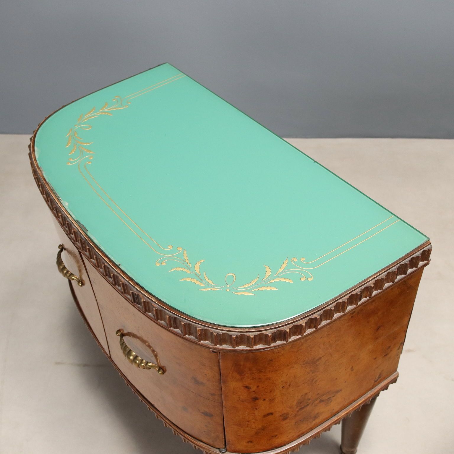 Vintage Bedside Tables Painted Beech Glass Design Italy 1950s photo vintage