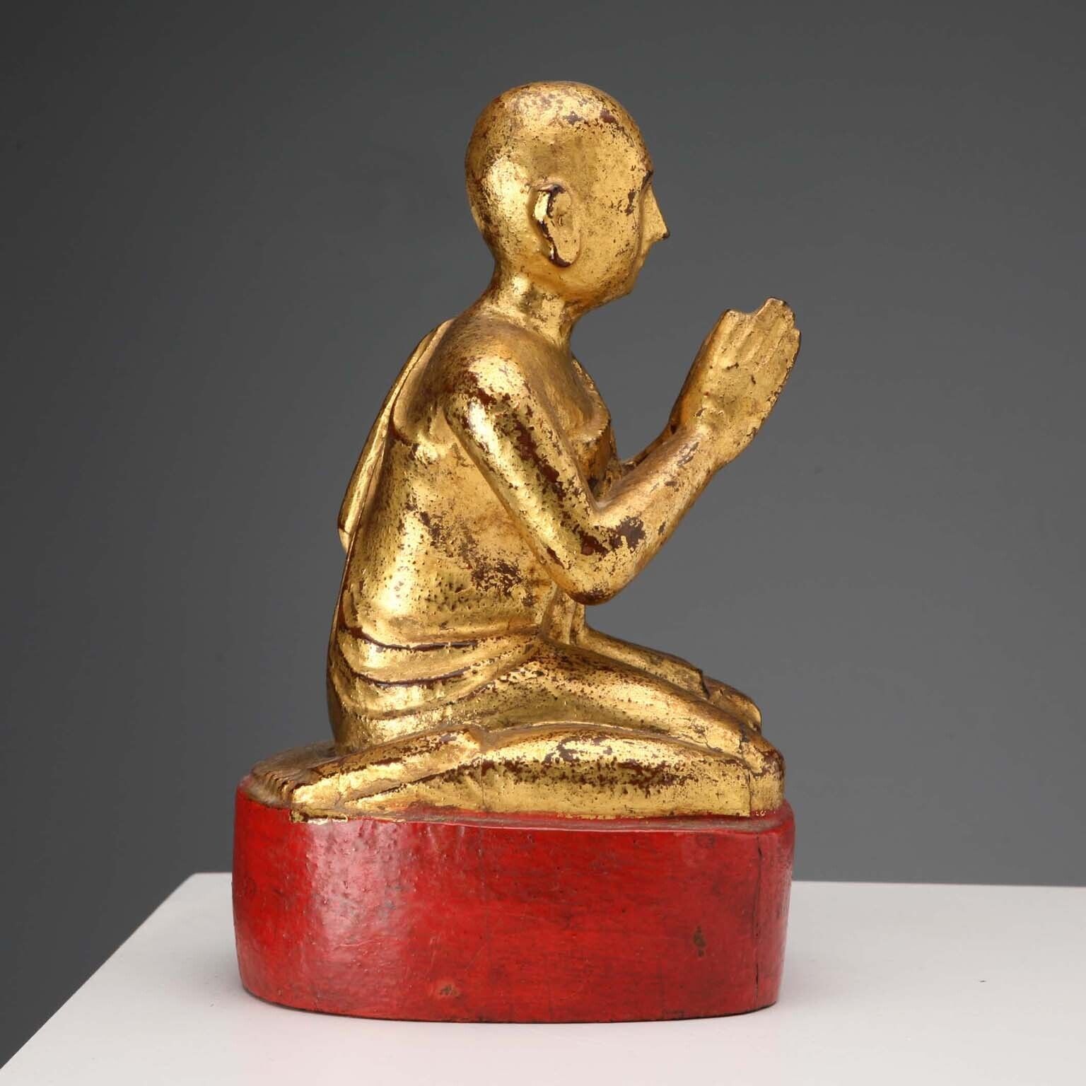 Antique Worshipper Carved Gilded Wood Myanmar XIX XX Century photo for sale