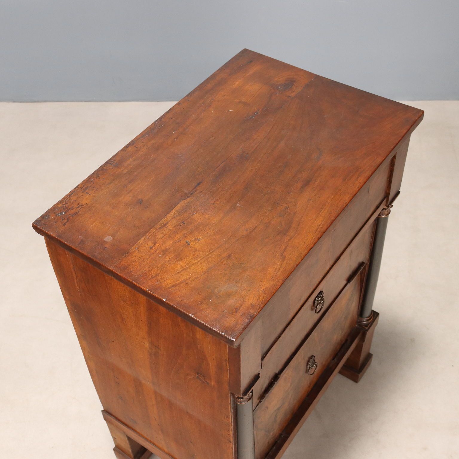 photo furniture Antique Bedside Table Empire Walnut Poplar Italy XIX Century