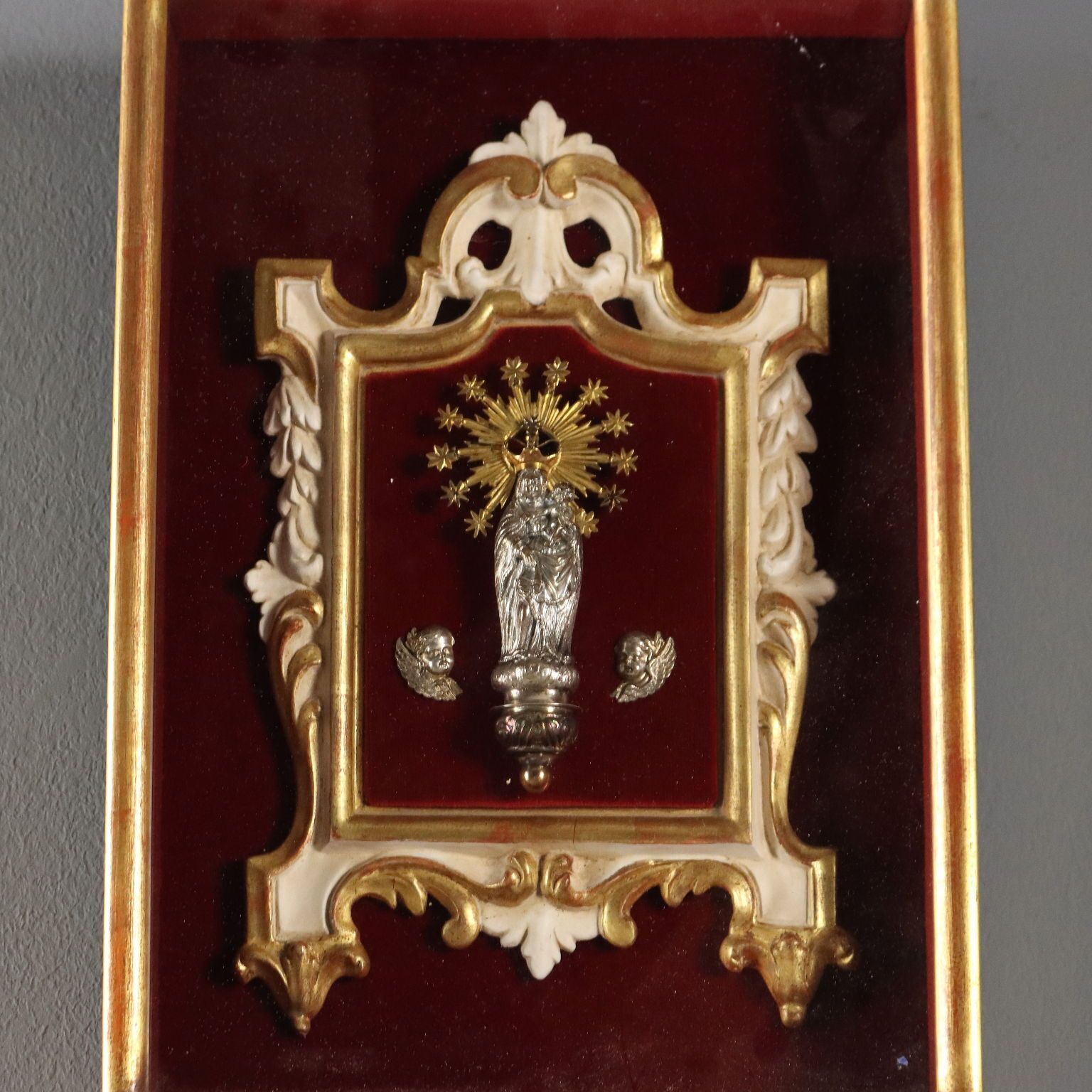 Antique Figurine Virgin Mary With Child Wood XX Century photo furniture