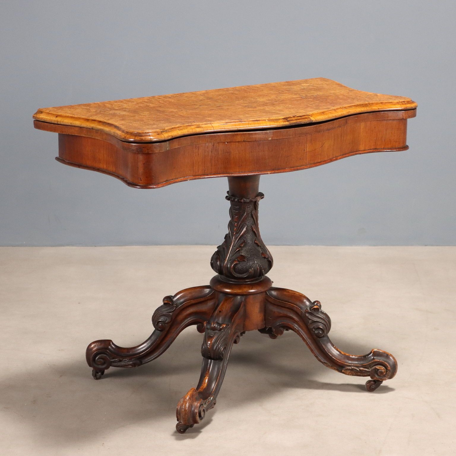 Antique Game Table Walnut Maple Burl Italy XIX Century