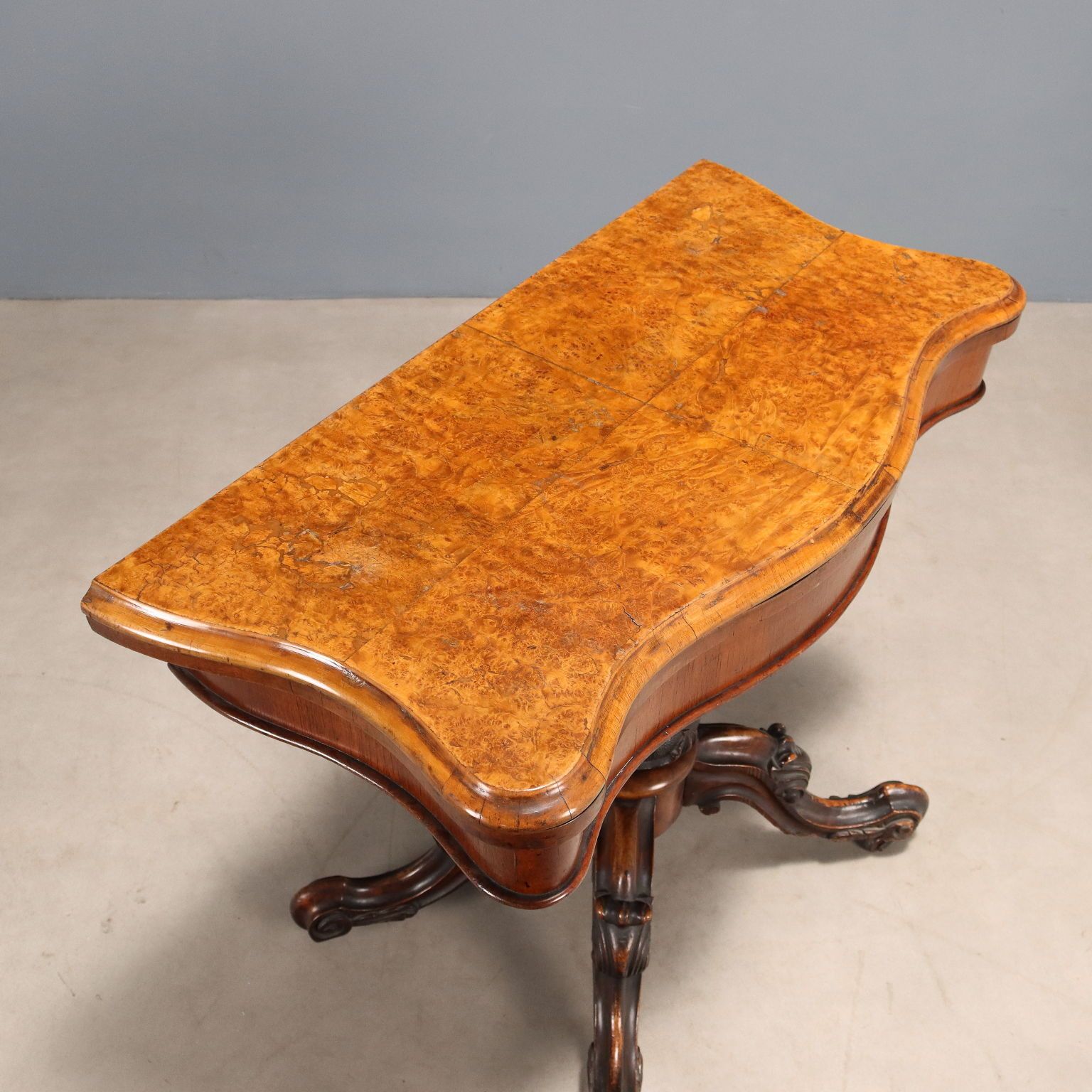 Antique Game Table Walnut Maple Burl Italy XIX Century photo Furniture