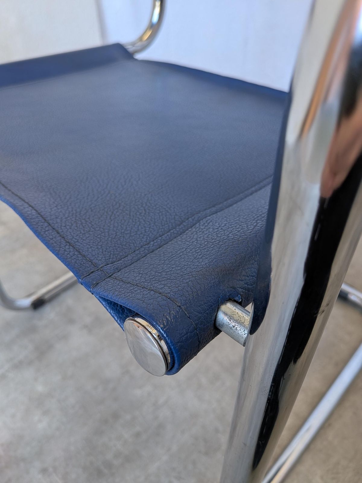 Vintage Mart Stam Style S34 Chair: Blue Leather, Bauhaus Office Armchair photo vinterior