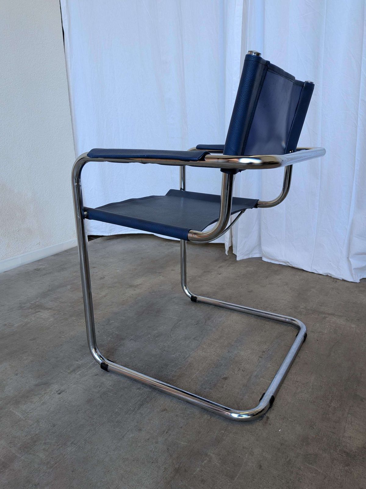 photo buy Vintage Mart Stam Style S34 Chair: Blue Leather, Bauhaus Office Armchair