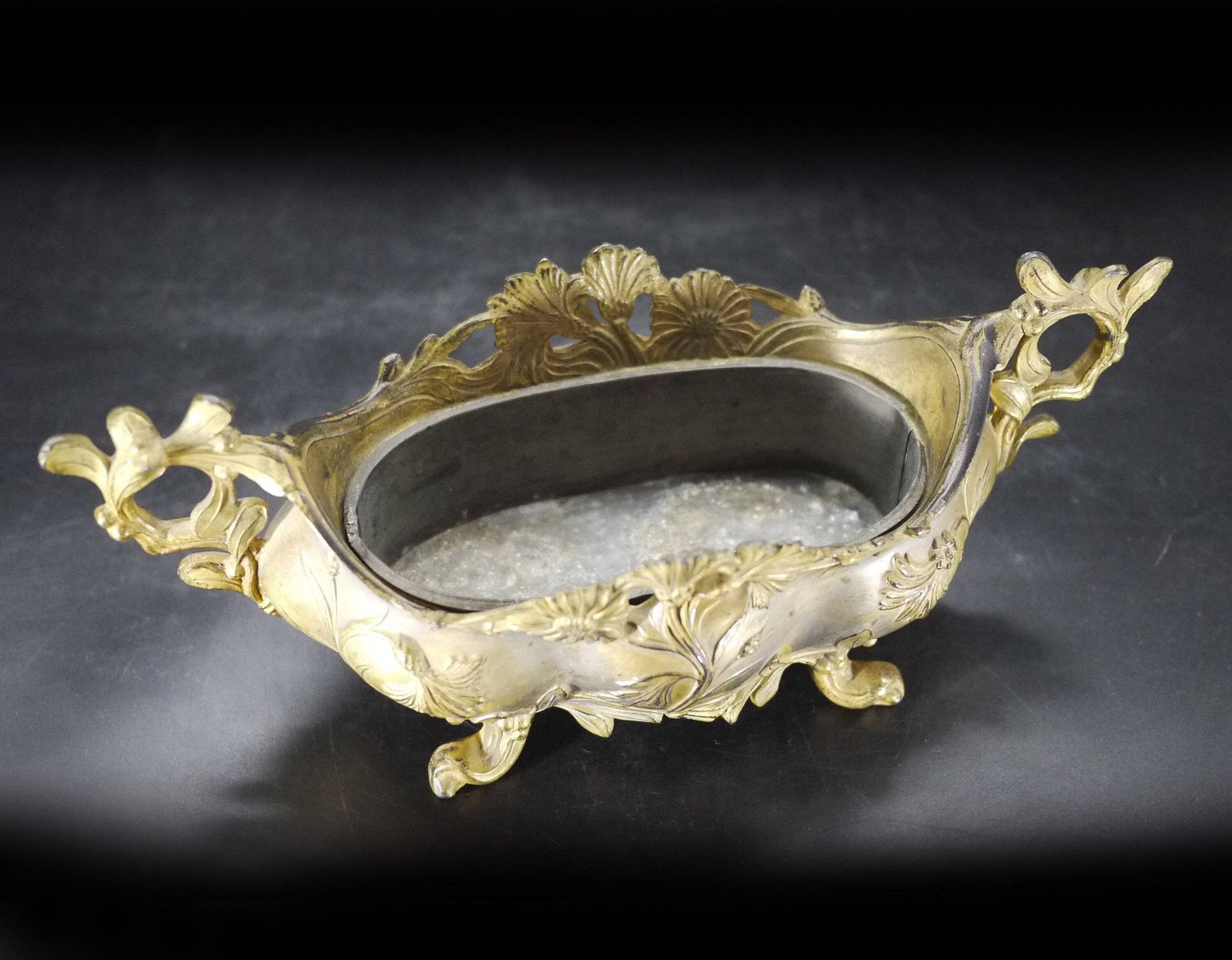 Home Decor Antique French Jardinière In Rococo Style Centerpiece, Gilded Spelter Planter photo