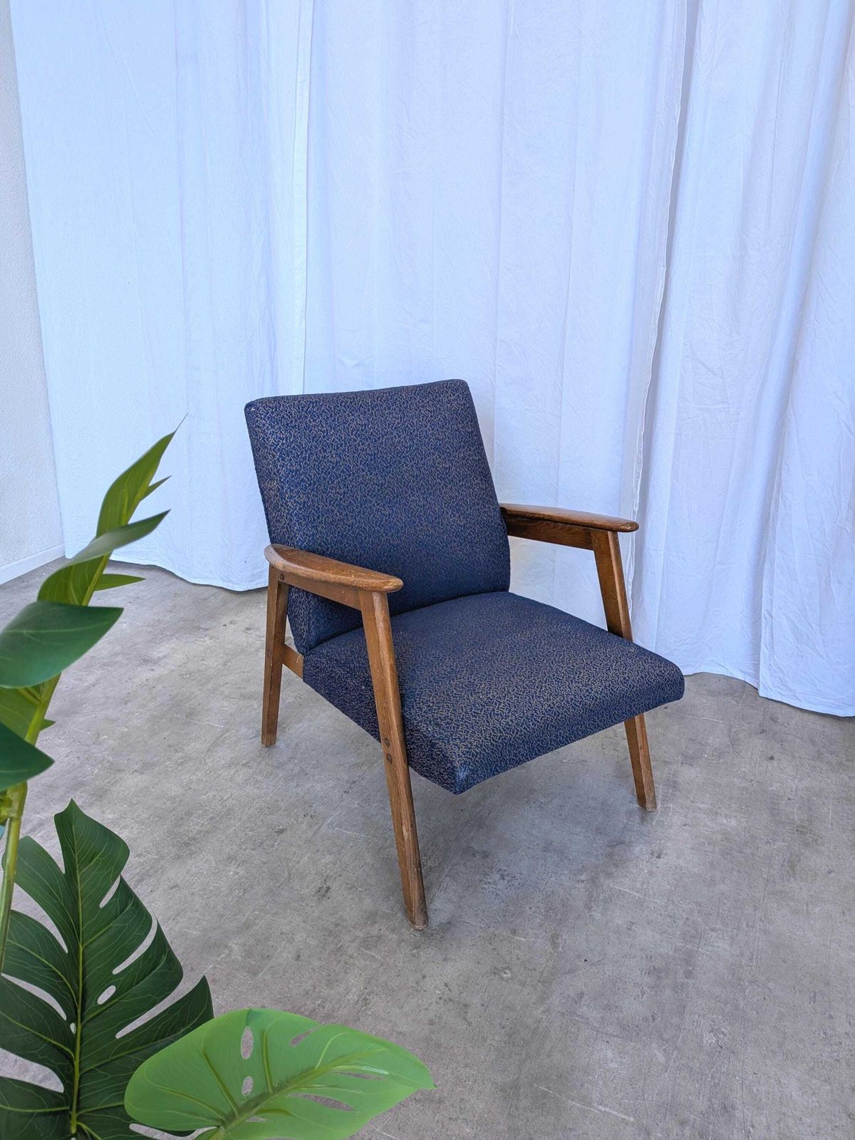 Vintage Royal Blue Armchair: Mid Century Modern Lounge Chair