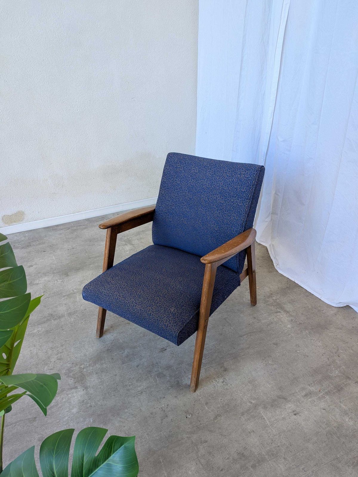 photo furniture Vintage Royal Blue Armchair: Mid Century Modern Lounge Chair