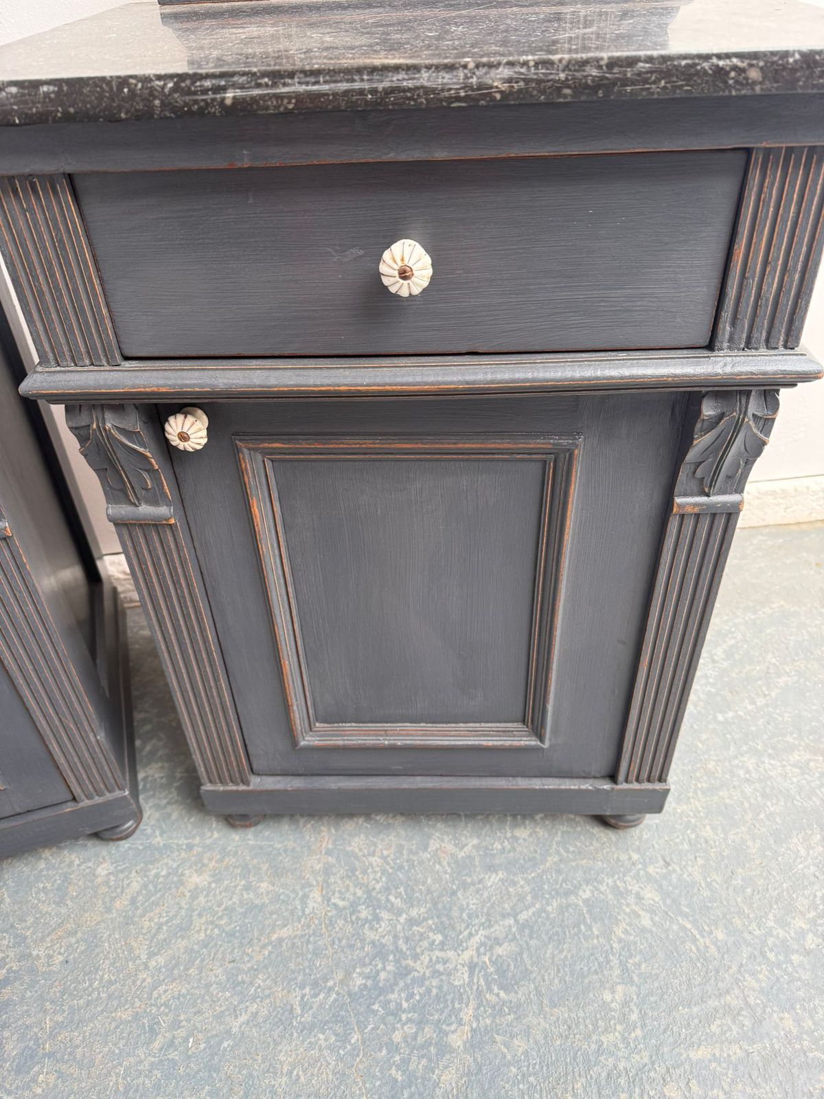 photo furniture A Lovely Pair Of Original Hungarian Antique Oak & Pine Marble Bedside Cabinets