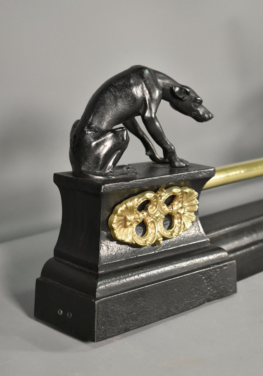1500.0 French Antique Fireplace Fender With Greyhounds In Bronze – 19th Century photo