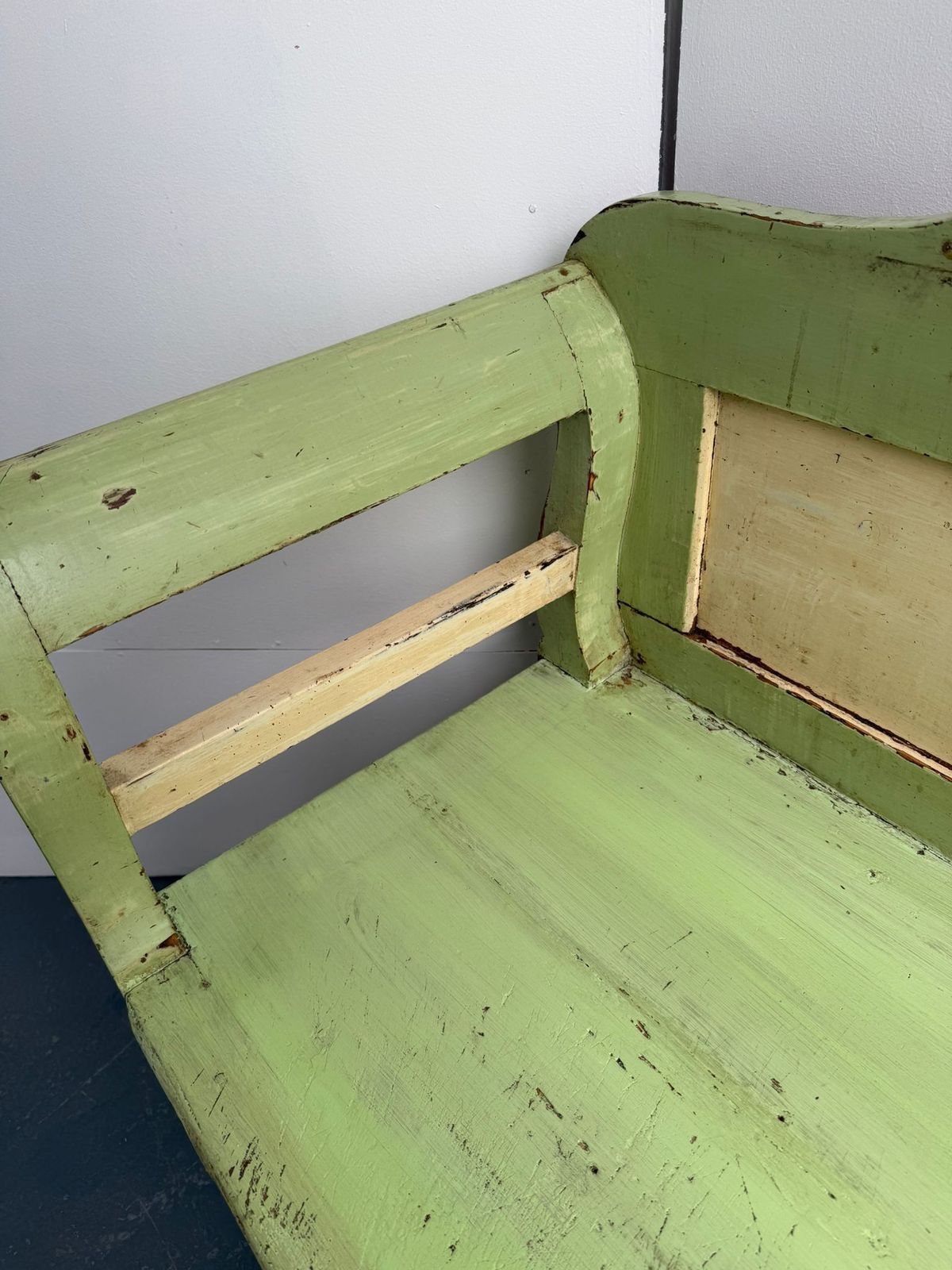Genuine Victorian Pine Hungarian 3 Seater Painted Cream & Green Box Settle photo 795.0