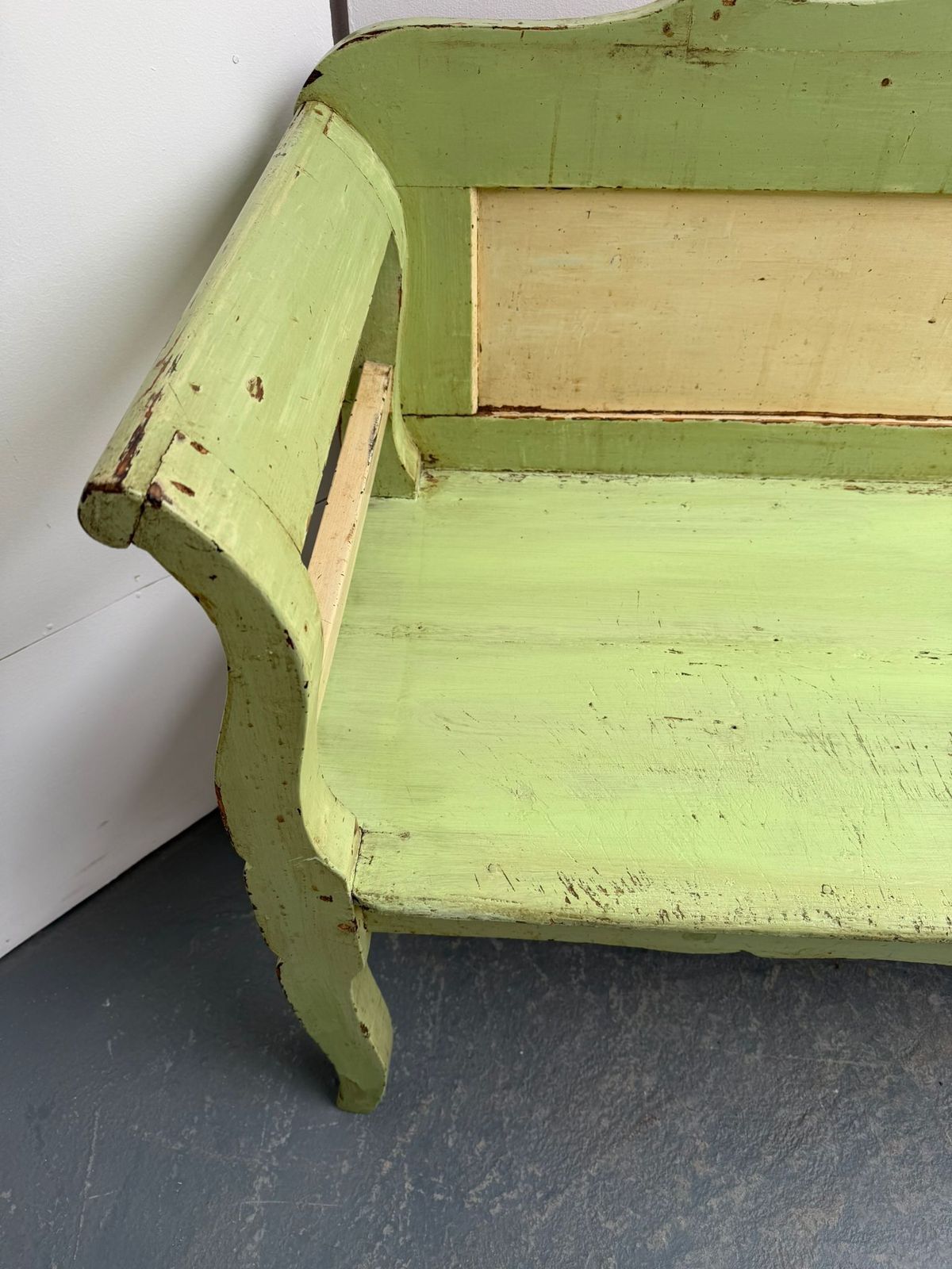 Genuine Victorian Pine Hungarian 3 Seater Painted Cream & Green Box Settle photo vinterior
