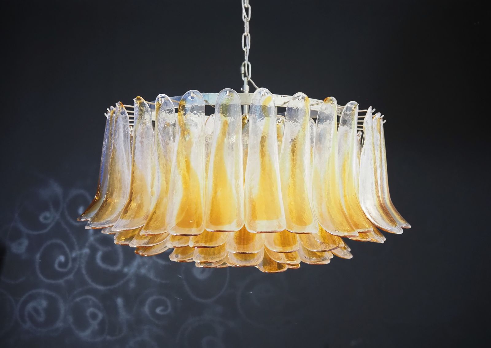 Large Murano Glass Chandelier  101 Amber Transparent Glass Petal photo 2415.0