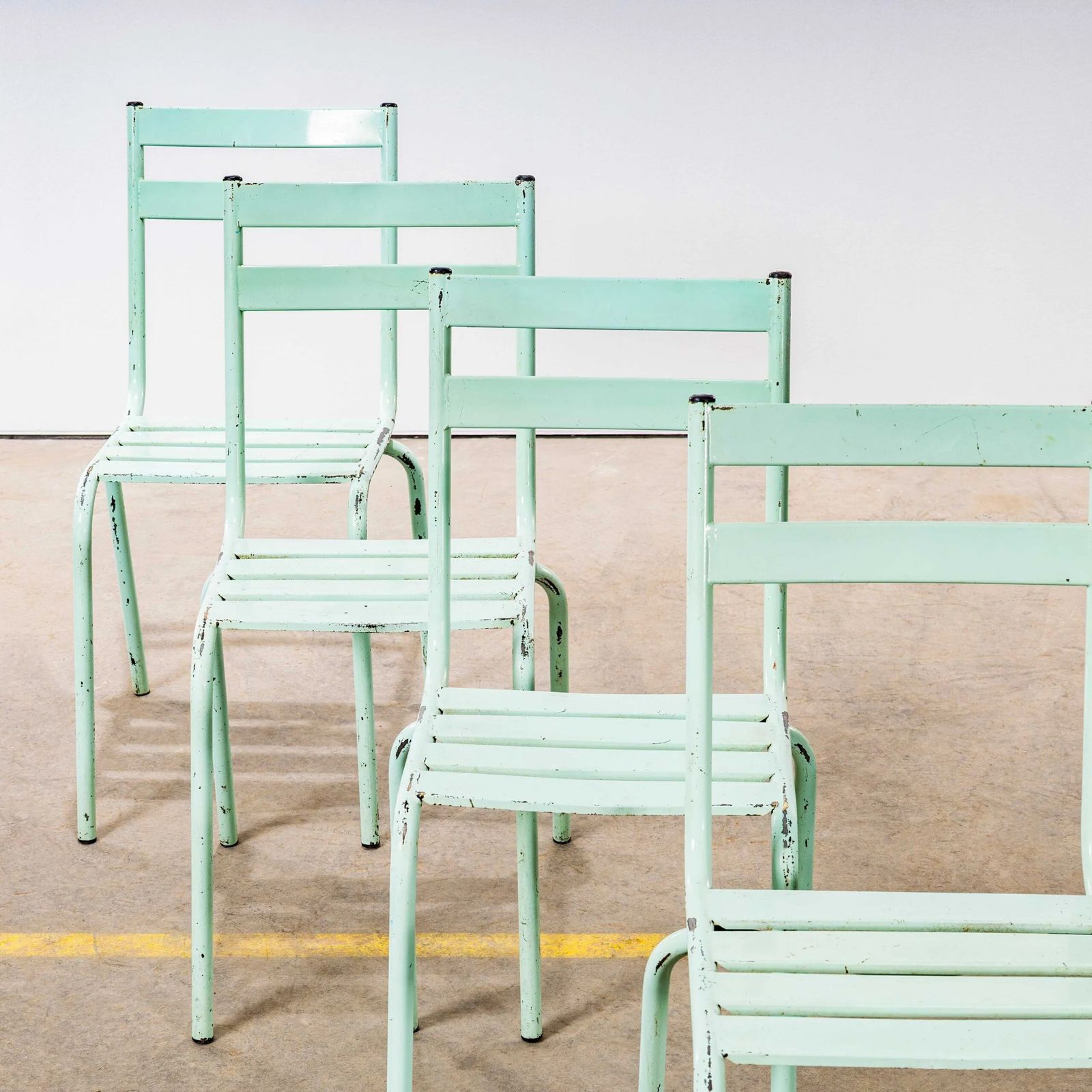 1950’s French Artprog Light Green Metal Stacking Outdoor Chairs photo 95.0