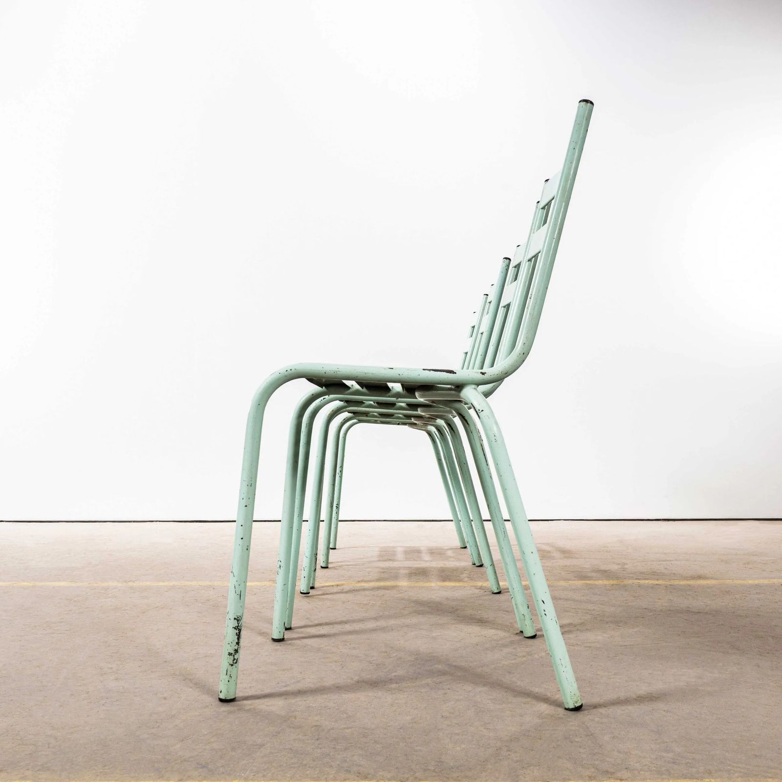 1950’s French Artprog Light Green Metal Stacking Outdoor Chairs photo vinterior