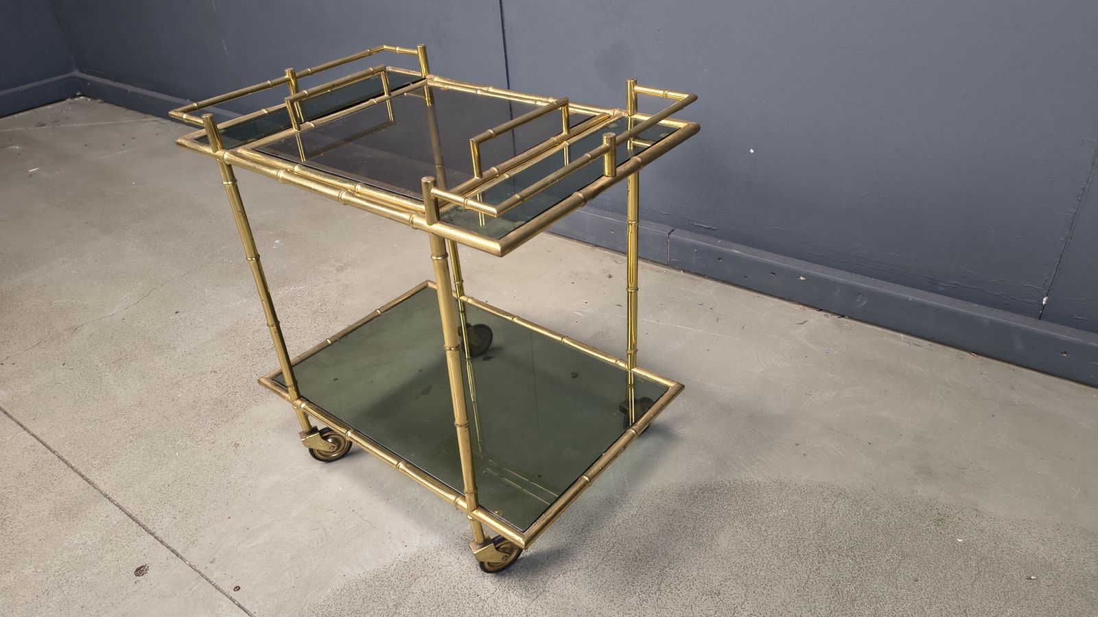 Vintage Brass Faux Bamboo Serving Cart, 1960s photo vintage